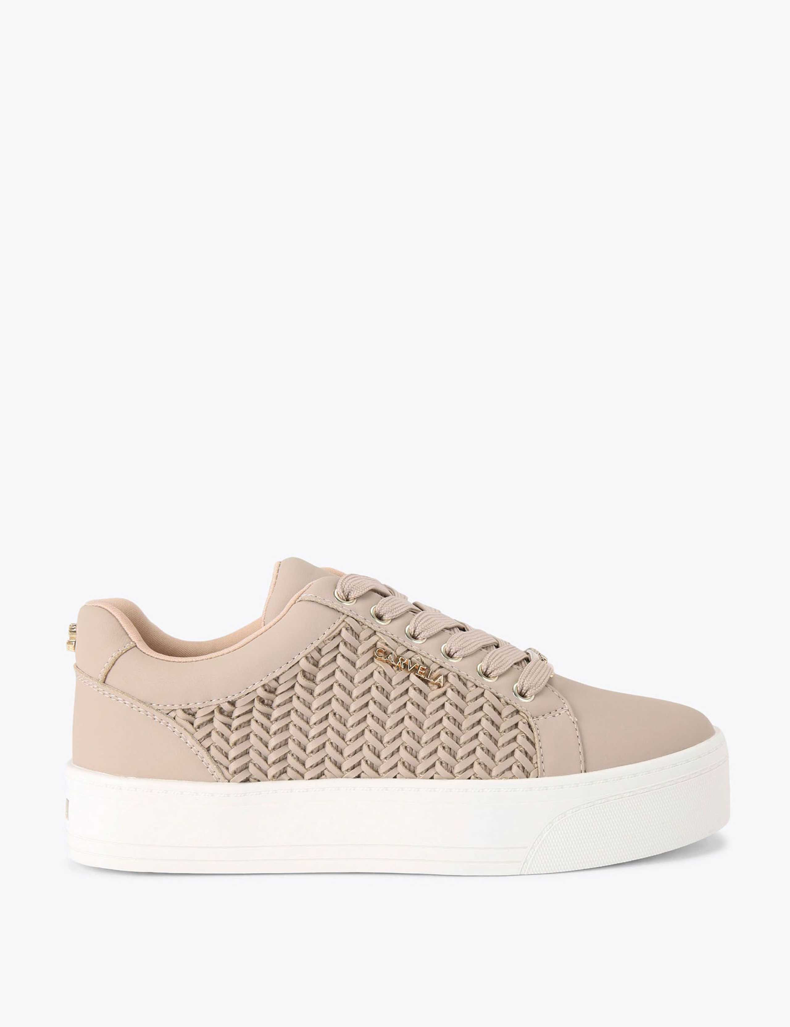 Lace Up Woven Platform Trainers