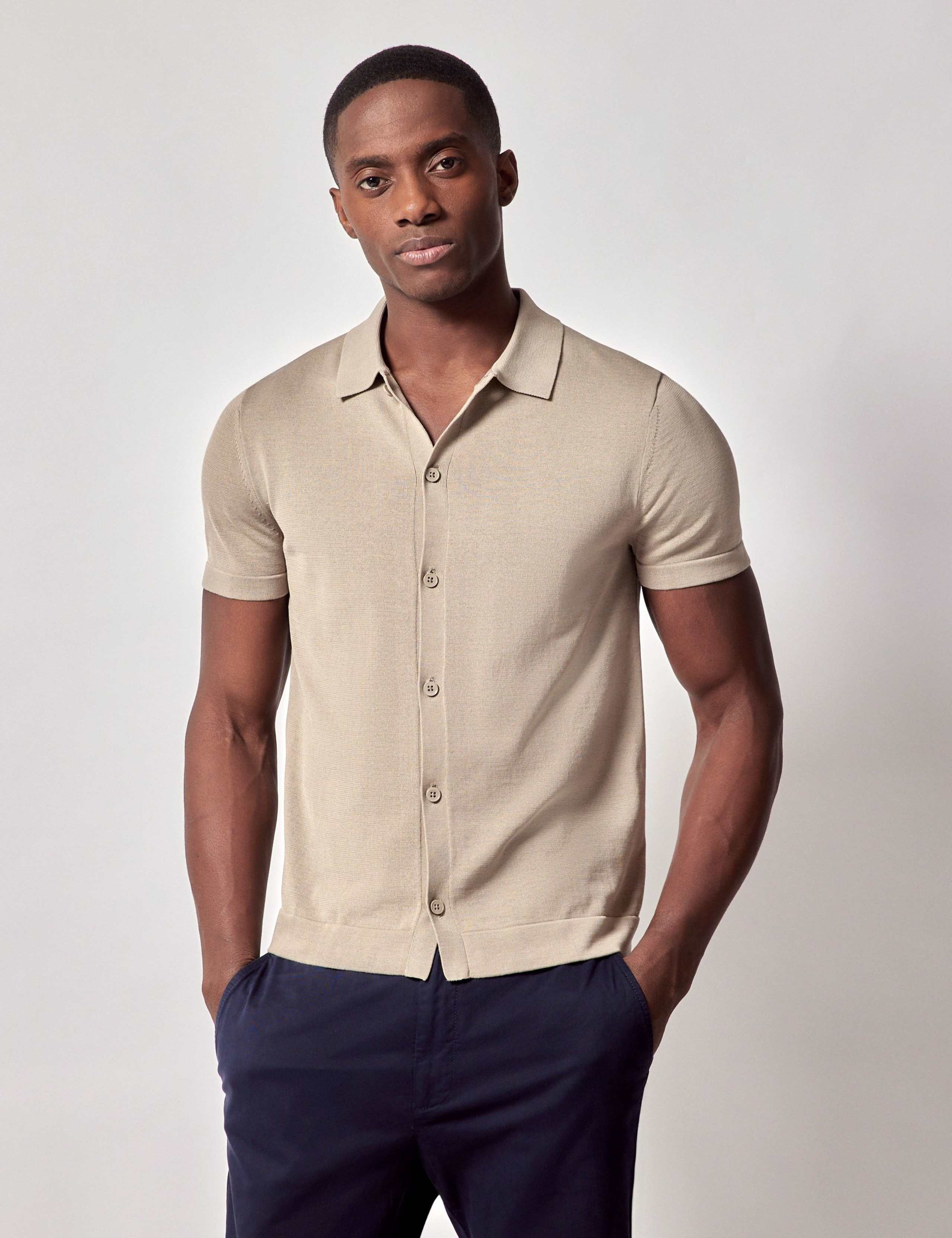 Pure Cotton Button Through Knitted Polo Shirt