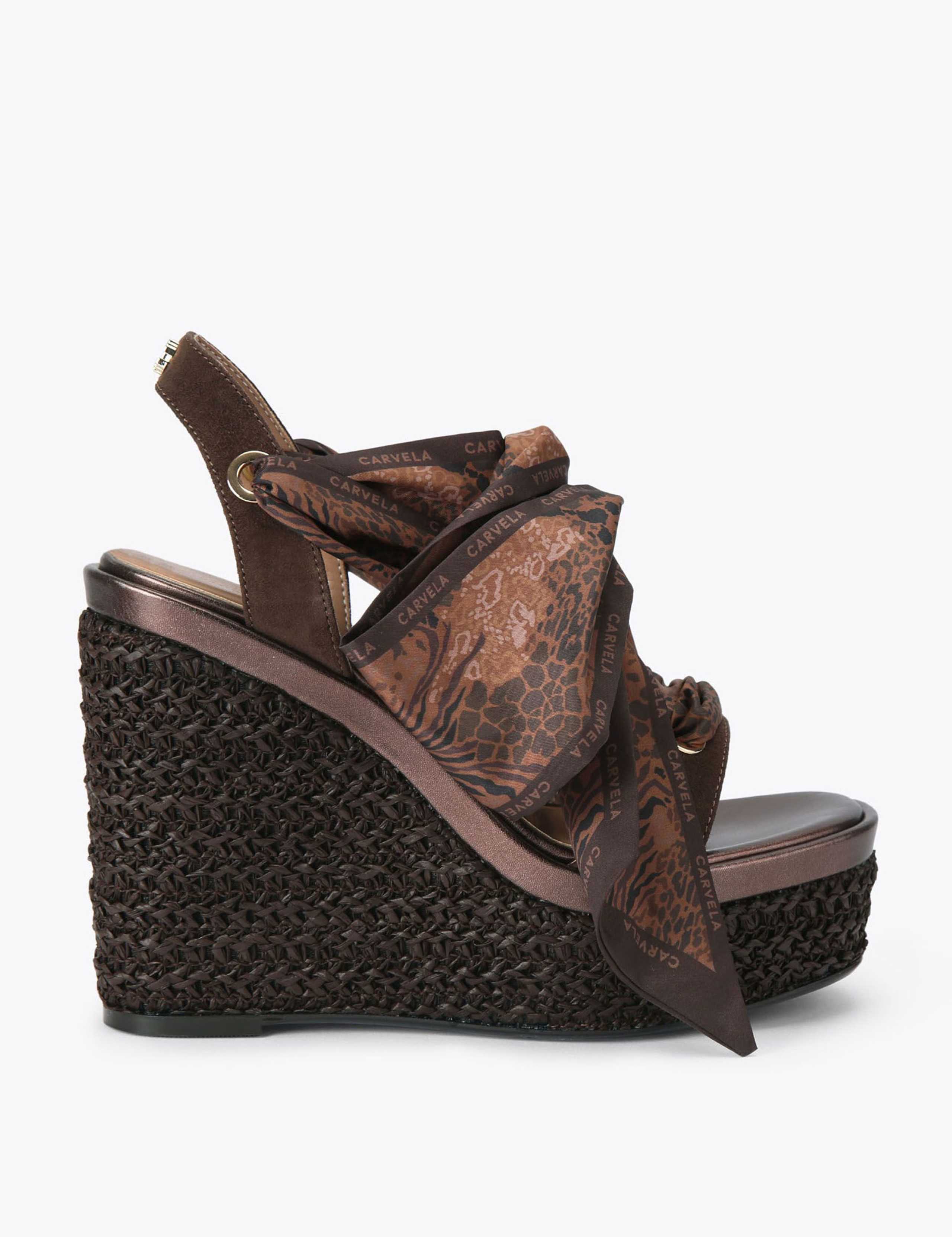 Suede Scarf Tie Wedge Open Toe Sandals