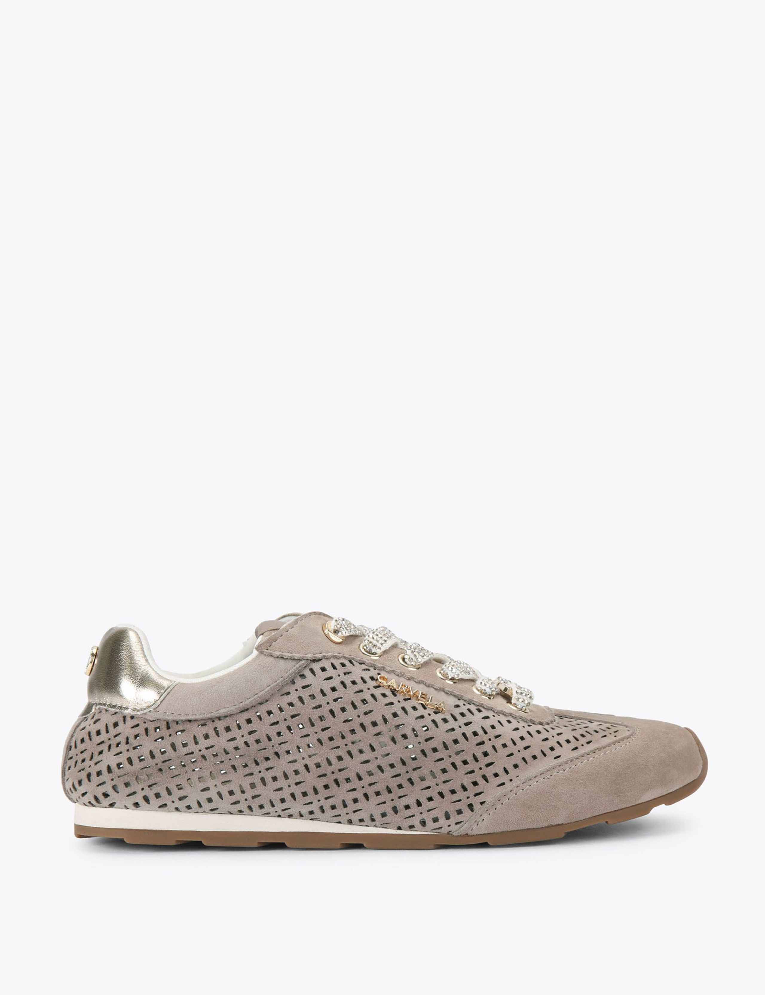 Leather Lace Up Laser Cut Sparkle Trainers