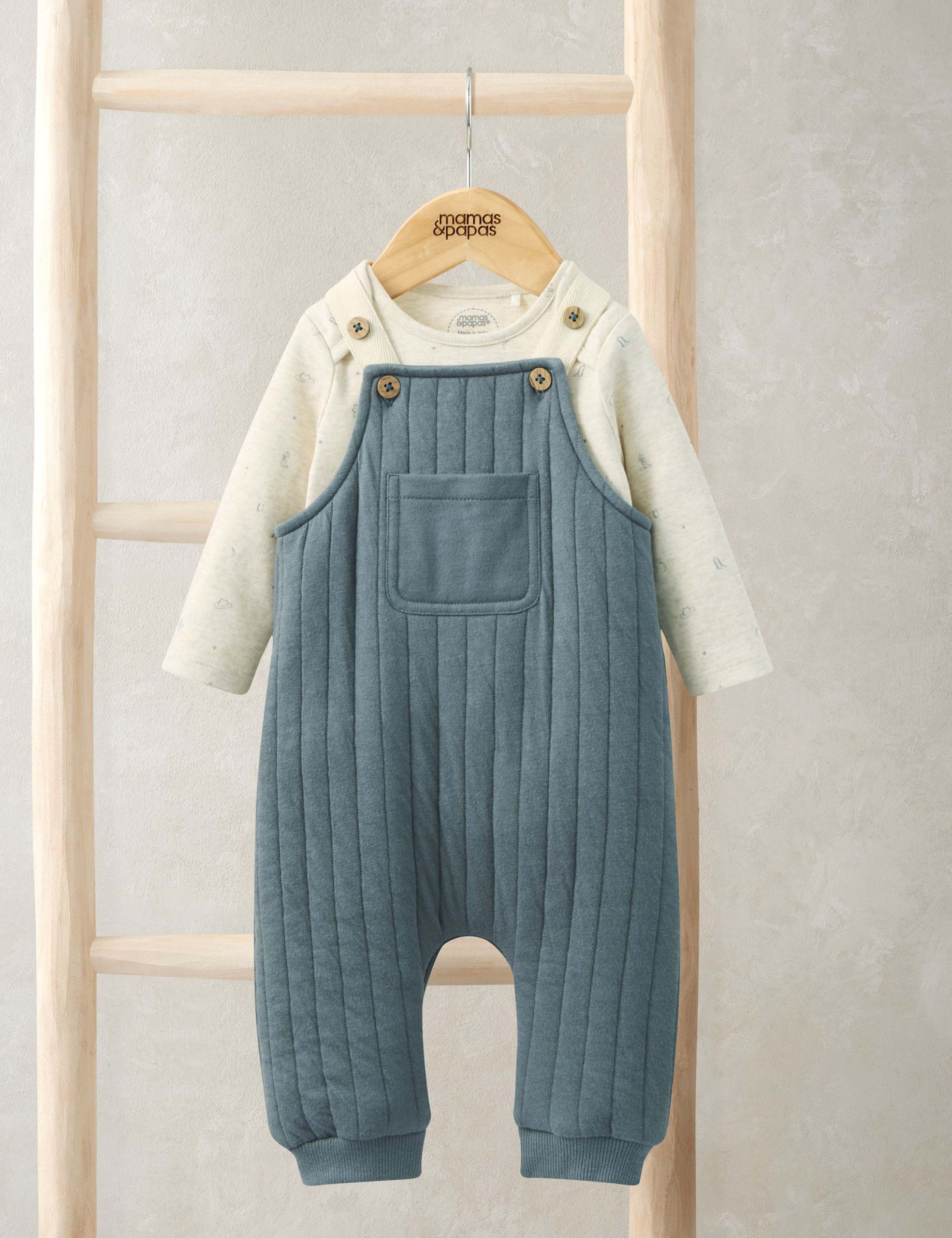 Cotton Rich Quilted Dungarees & Bodysuit Set (0-12 Mths)
