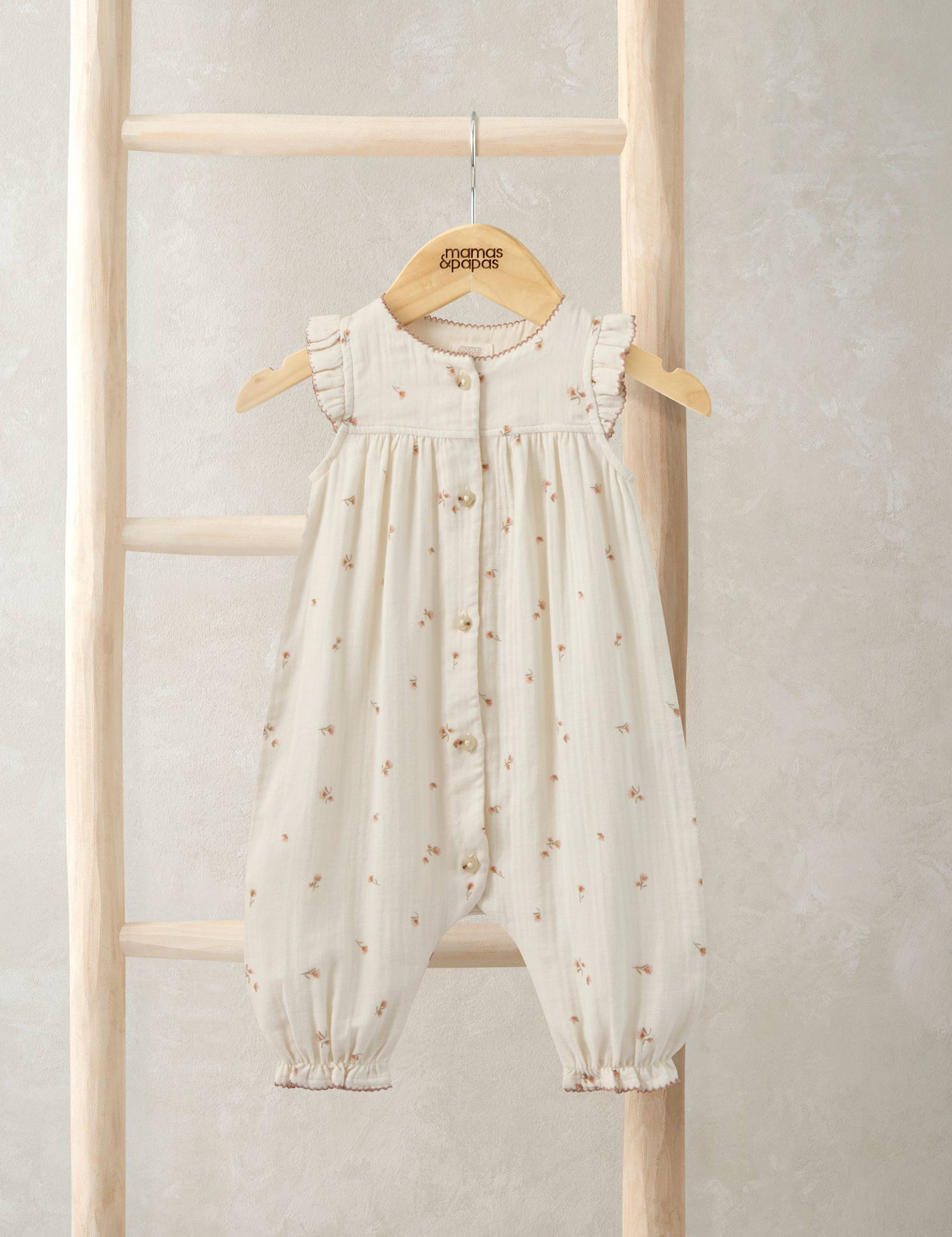 Pure Cotton Floral Frill Shoulder Romper (0-12 Mths)