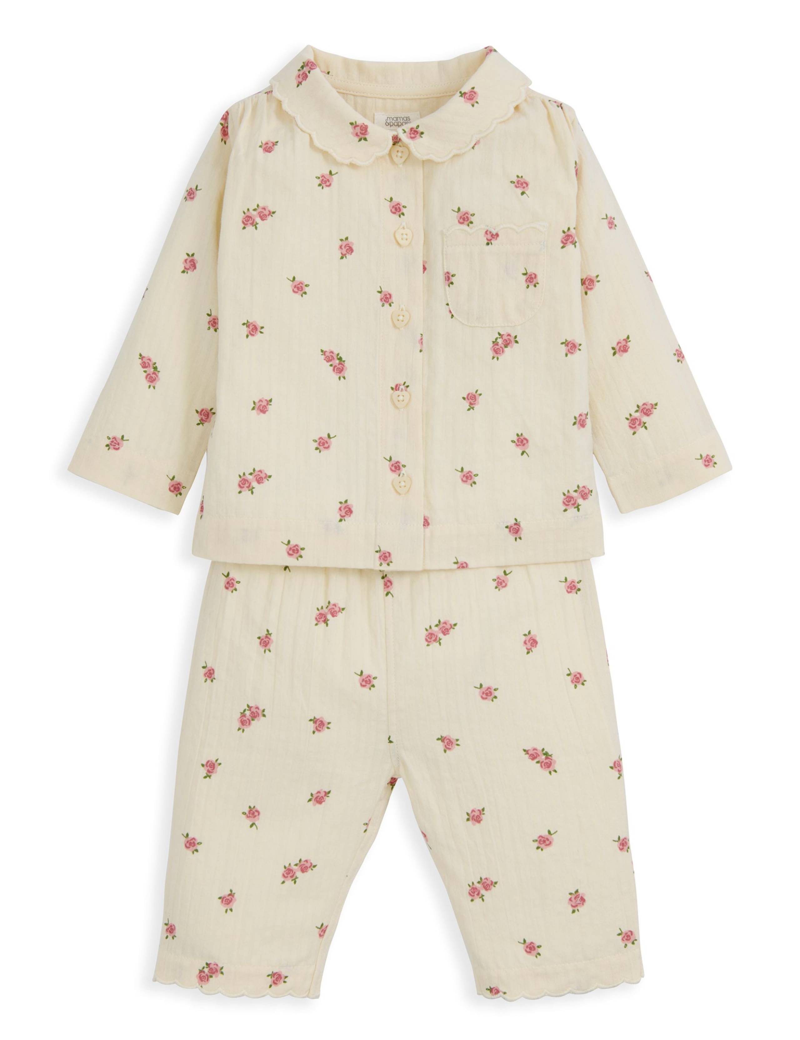 Pure Cotton Woven Rose Print Pyjamas (3 Mths-3 Yrs)