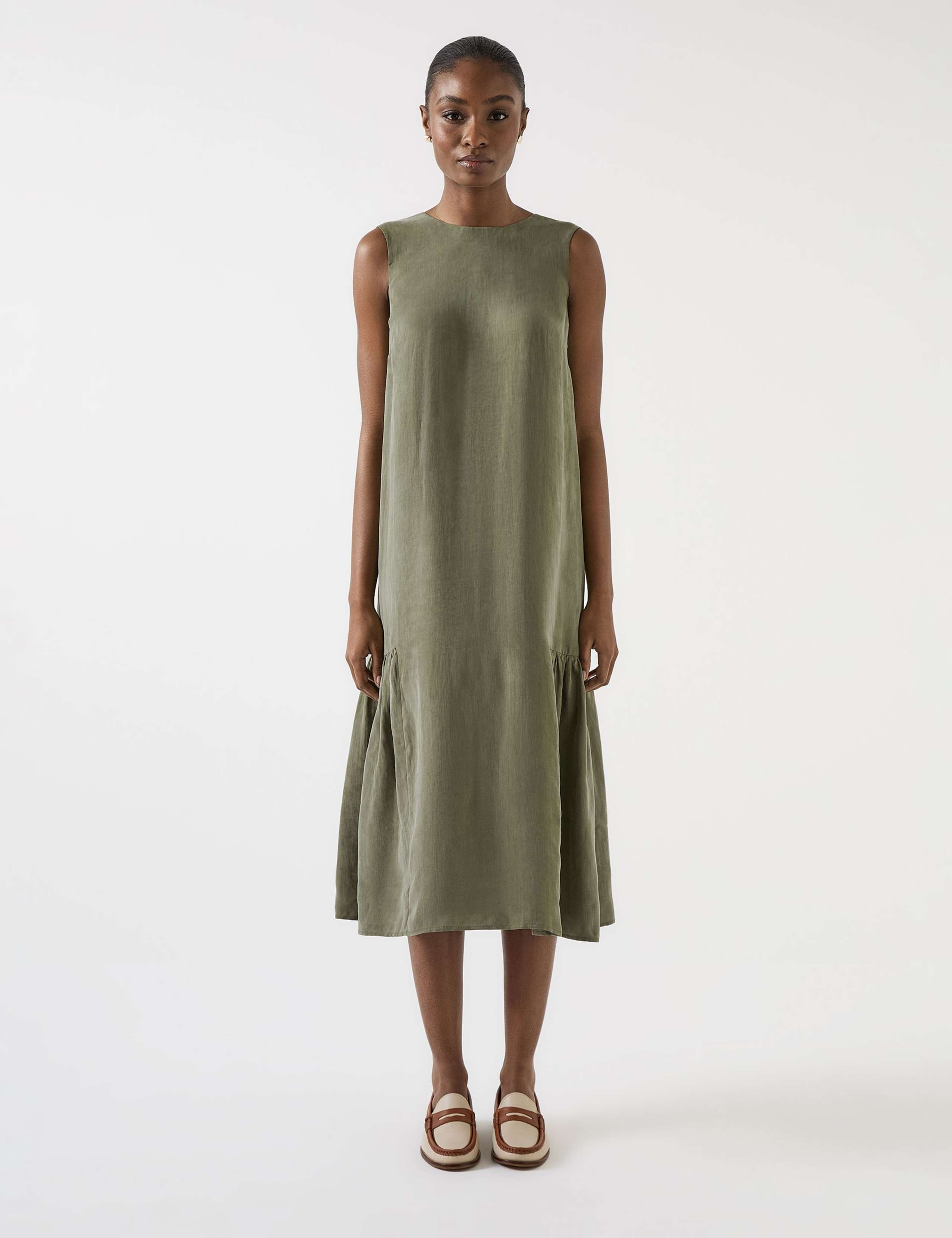 Gathered Drop Waist Midi Dress