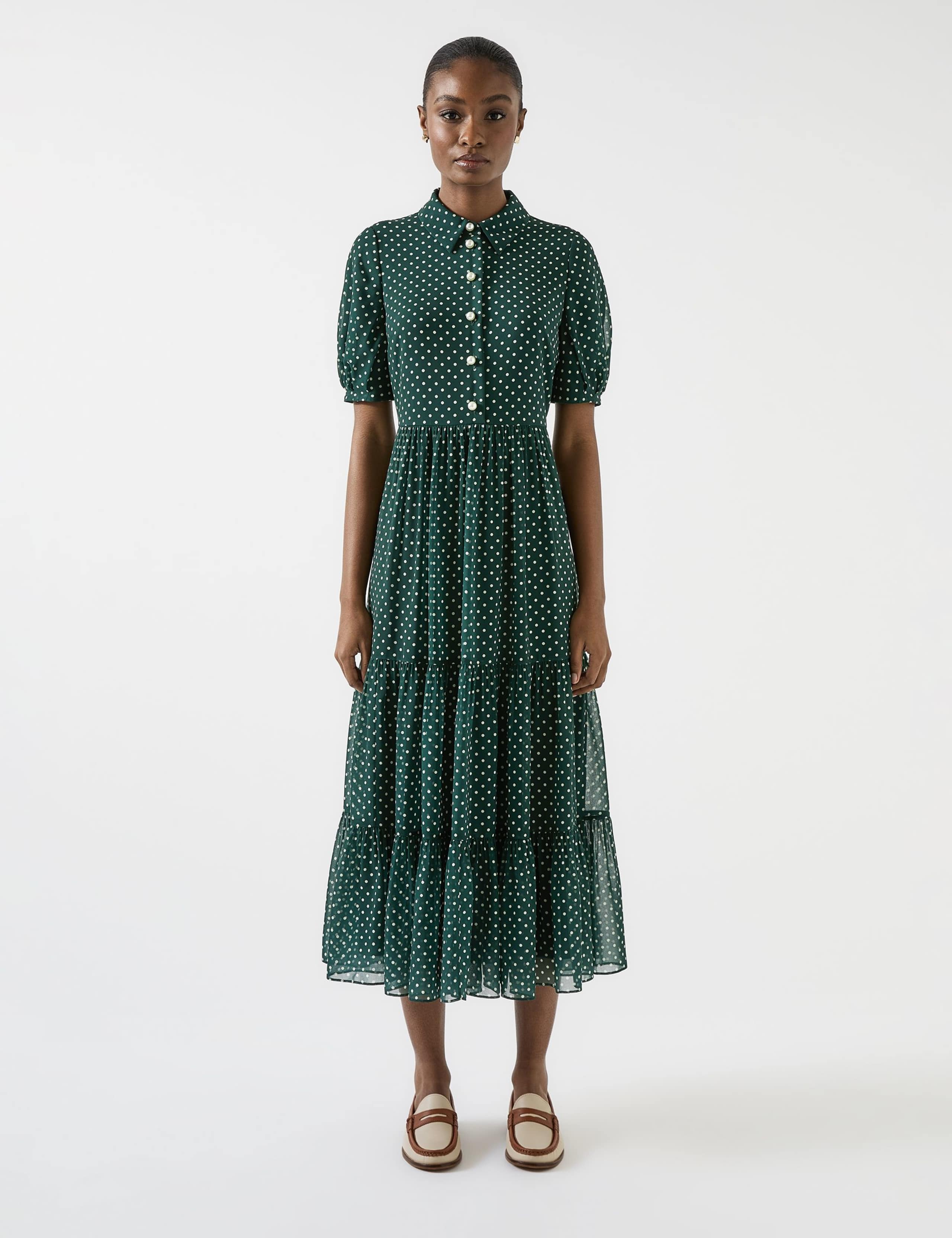 Polka Dot Relaxed Tiered Midi Dress