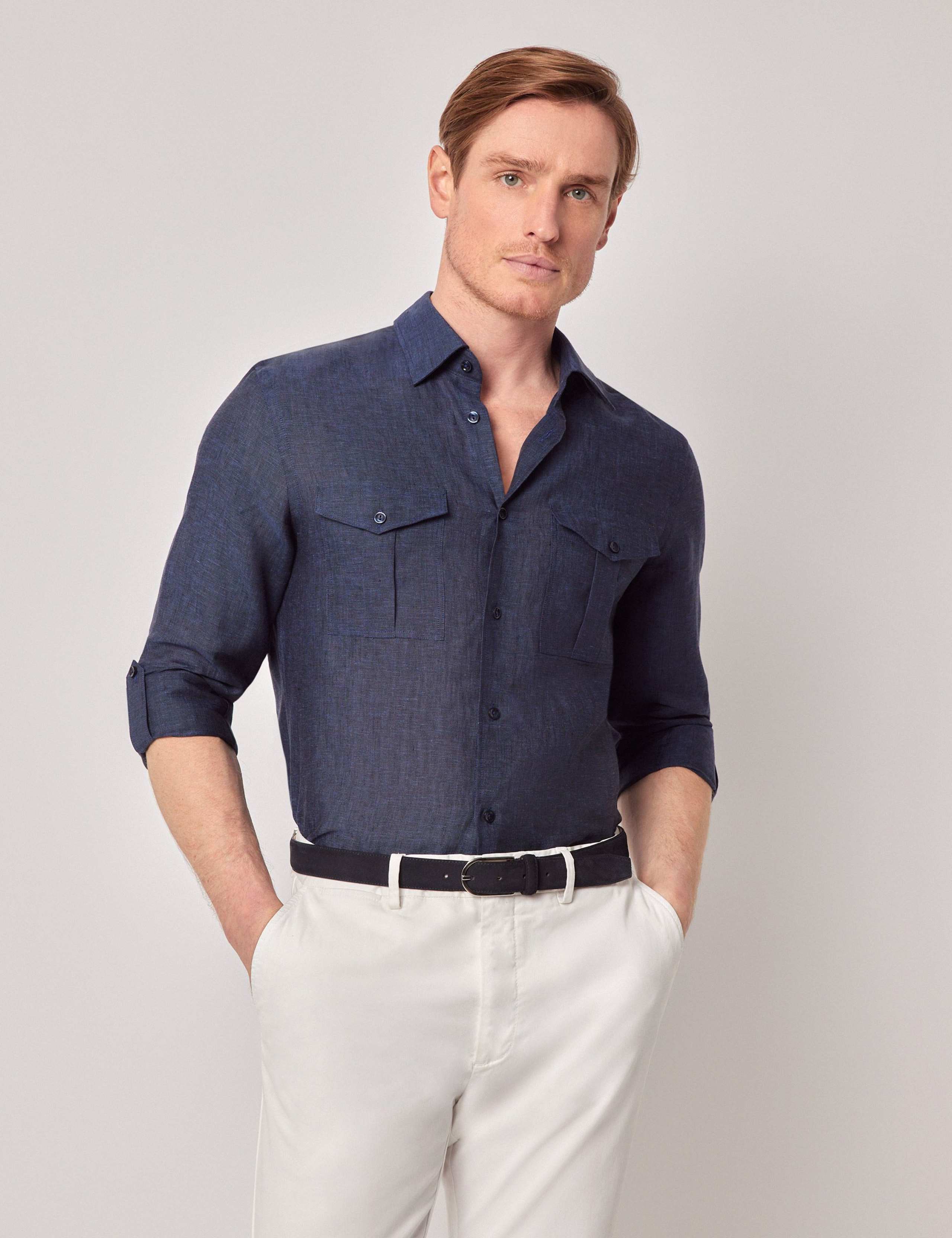 Slim Fit Pure Linen Utility Shirt