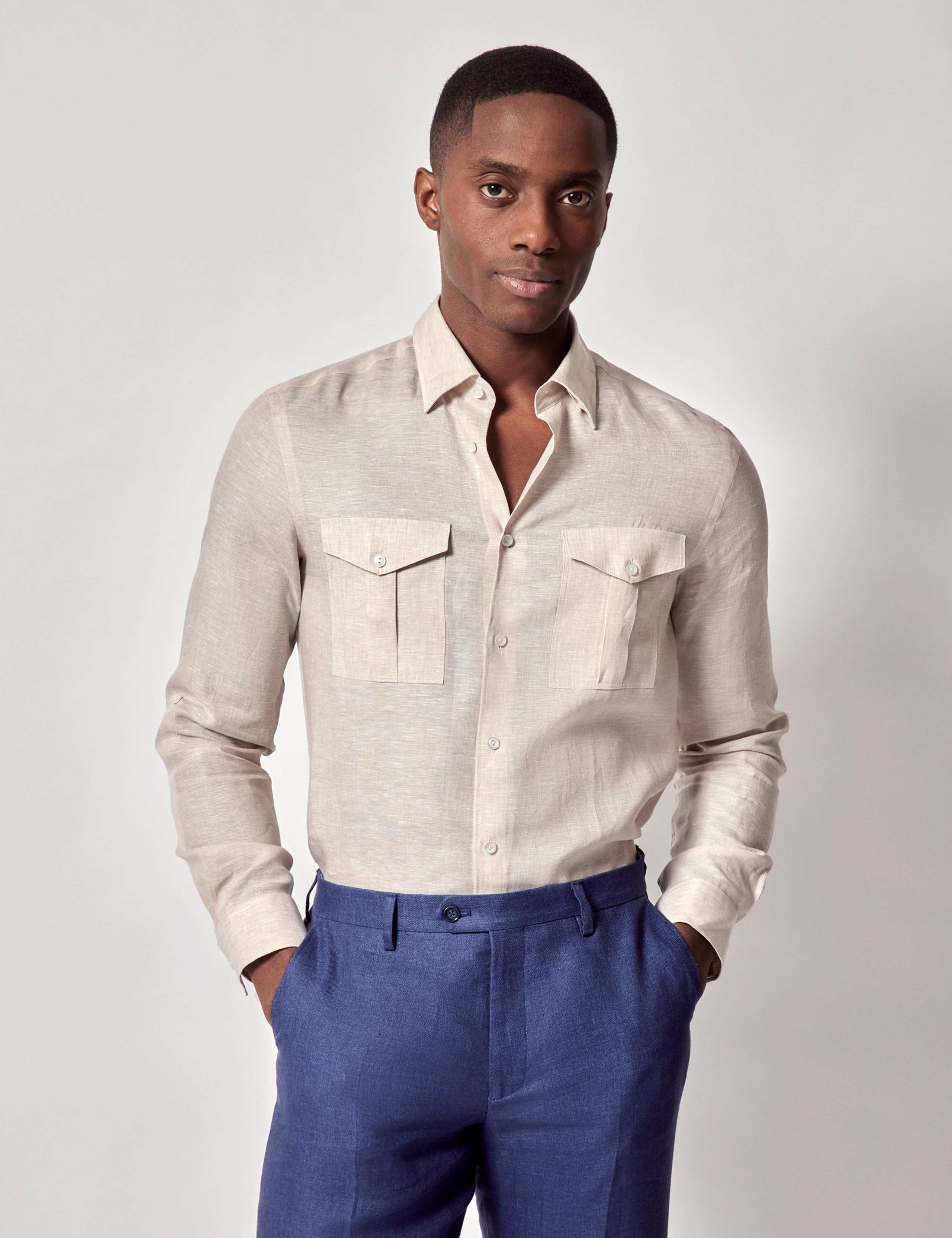 Slim Fit Pure Linen Utility Shirt