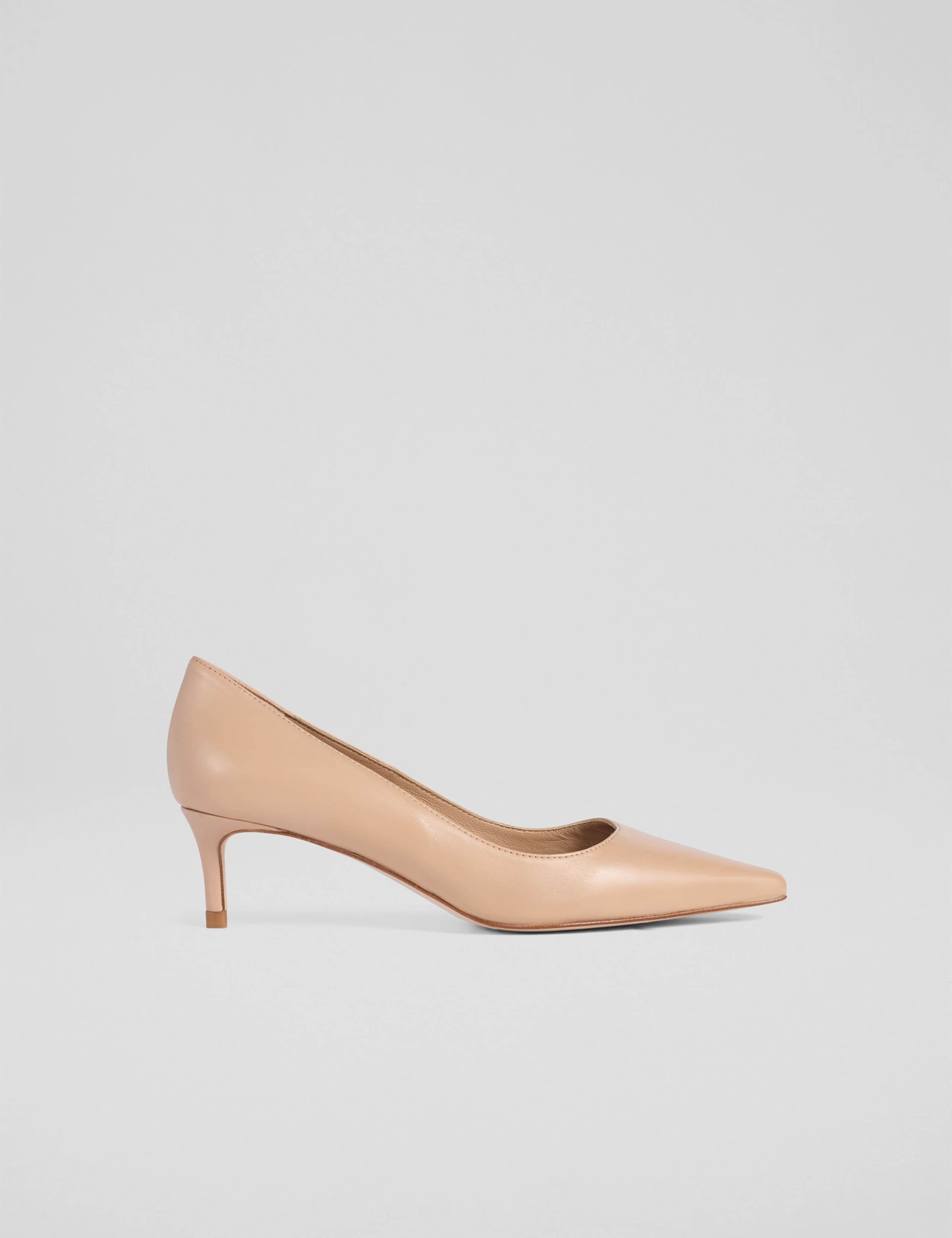 Leather Low Stiletto Heel Pointed Court Shoes