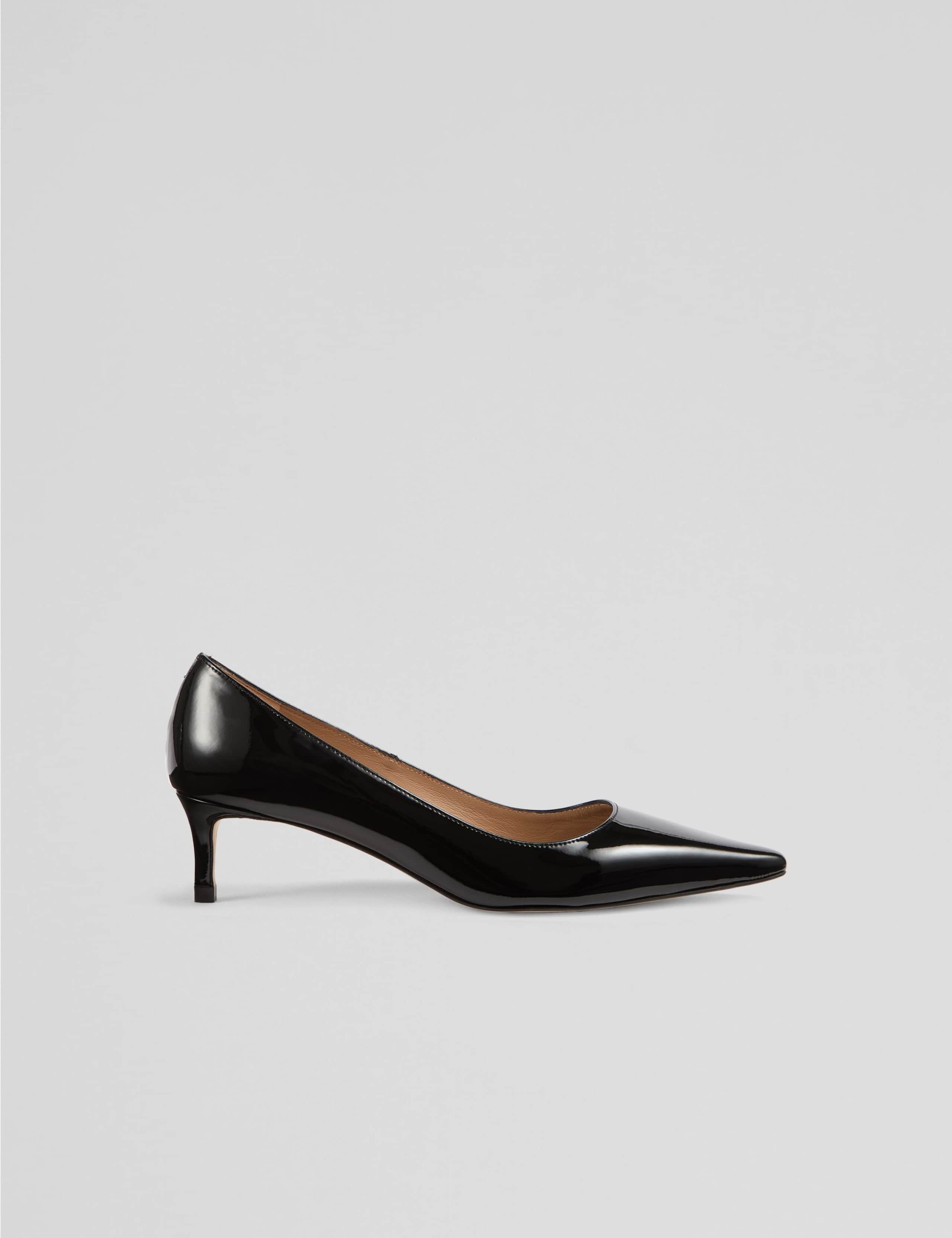 Leather Low Stiletto Heel Pointed Court Shoes