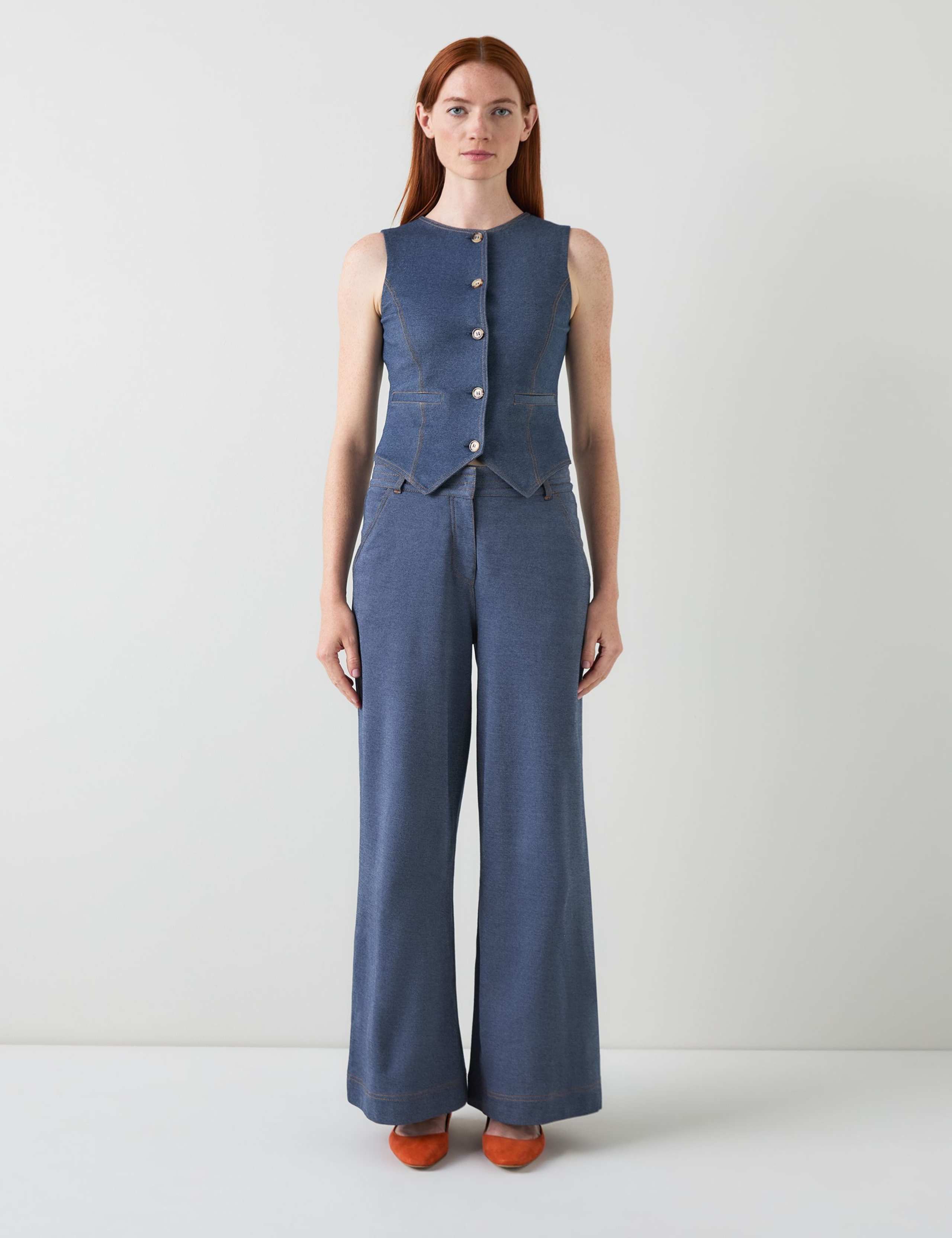 Ponte Jersey Denim Wide Leg Trousers