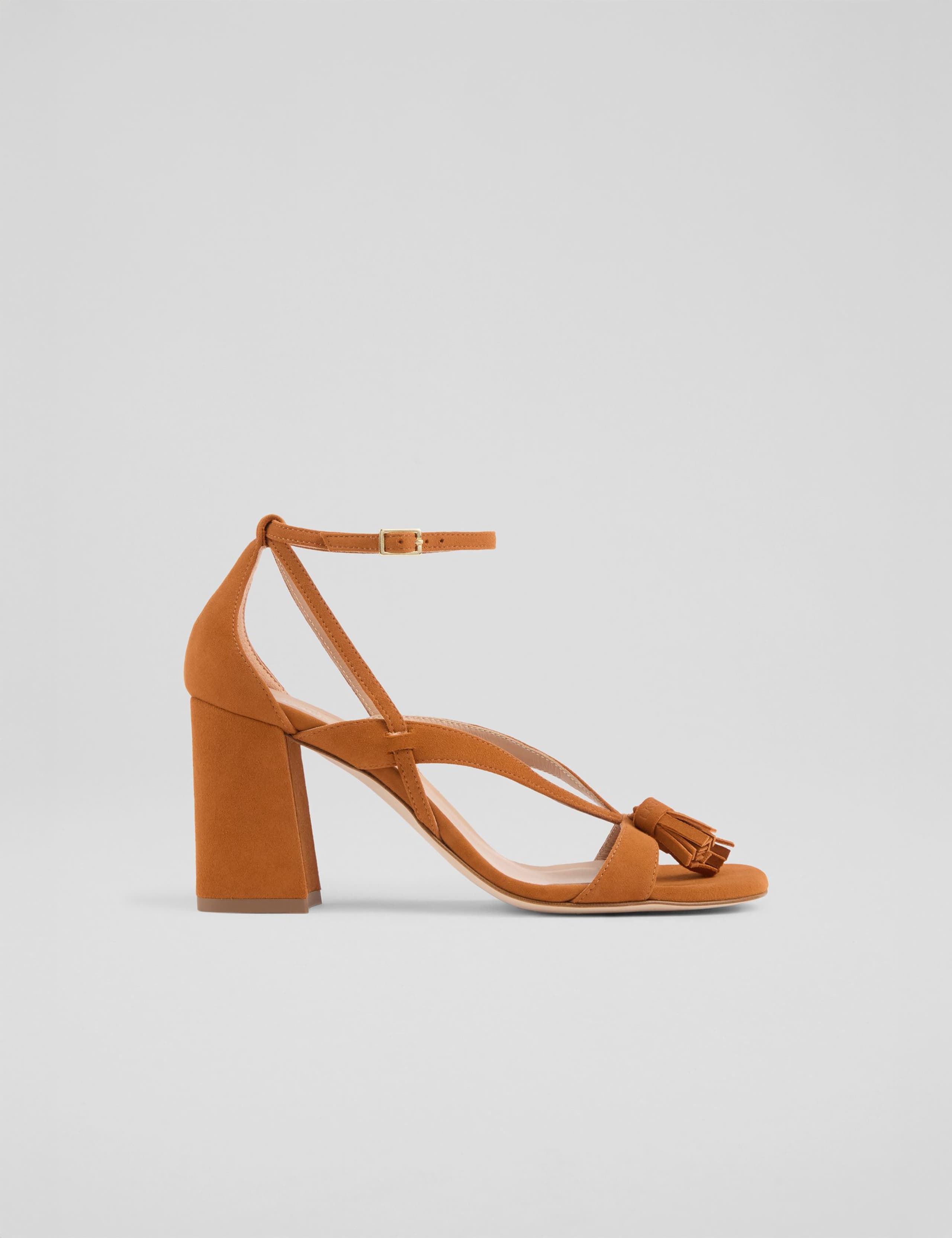 Suede Tassel Block Heel Sandal