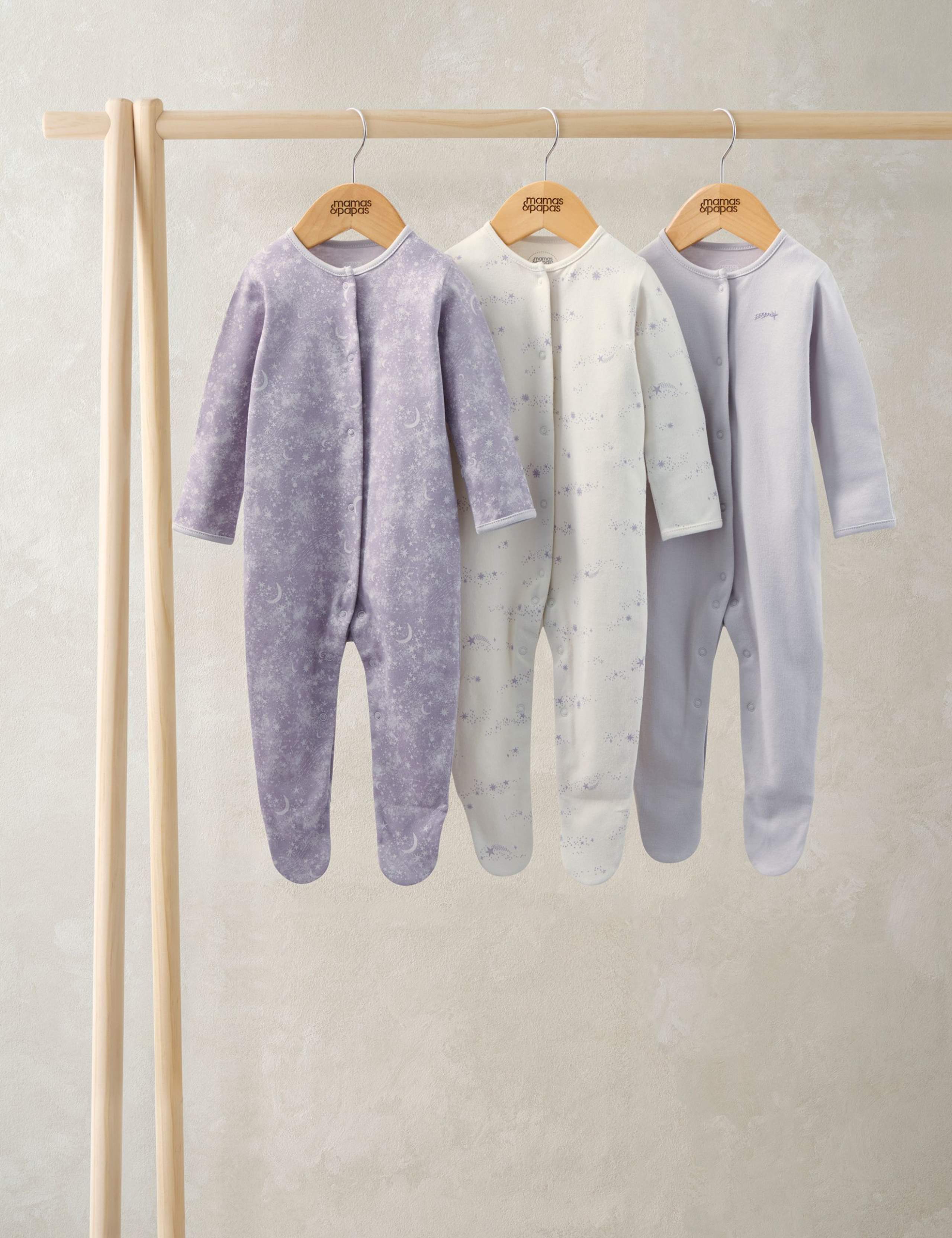 3 Pack Pure Cotton Star Print Sleepsuits (0-24 Months)