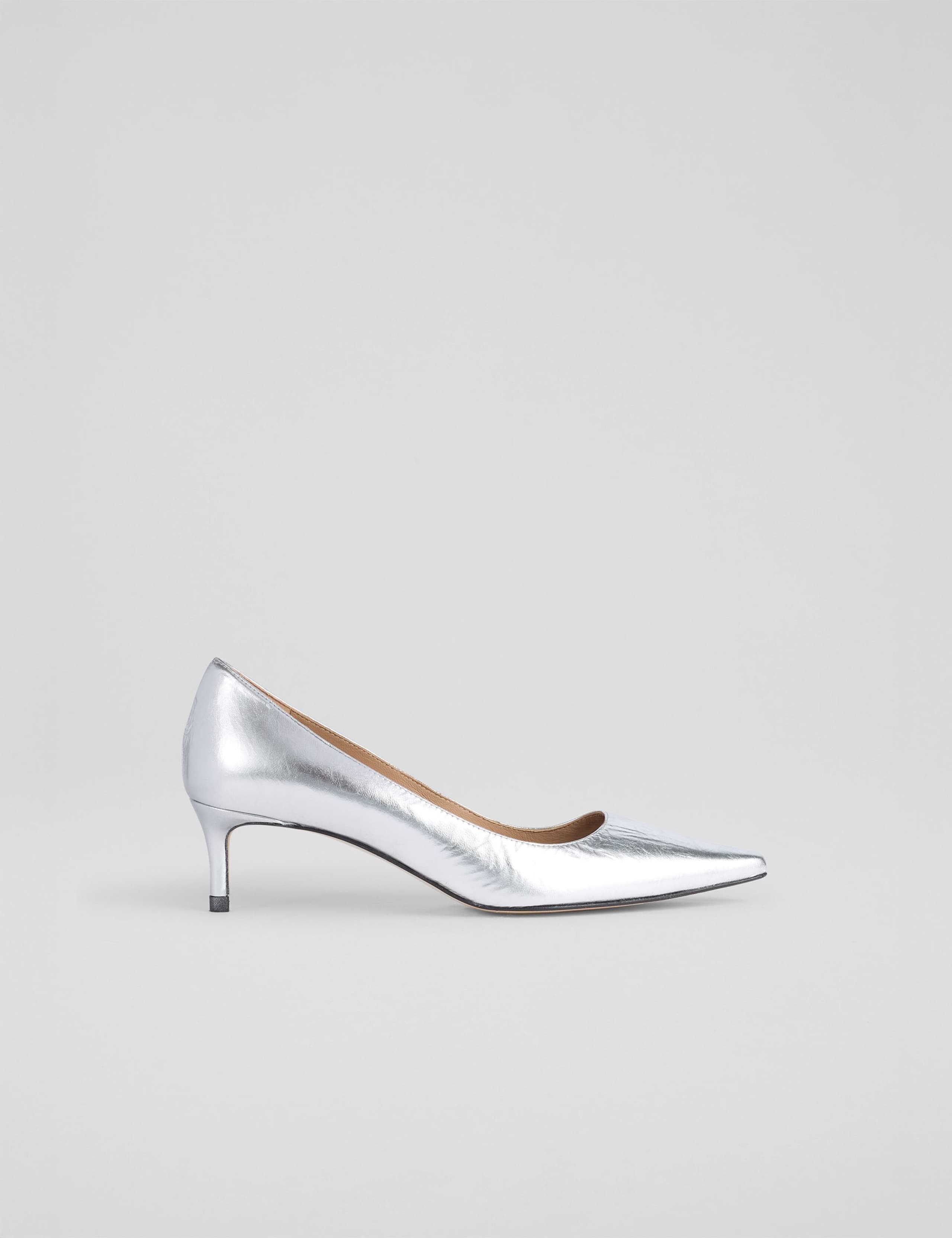 Leather Low Stiletto Heel Pointed Court Shoes