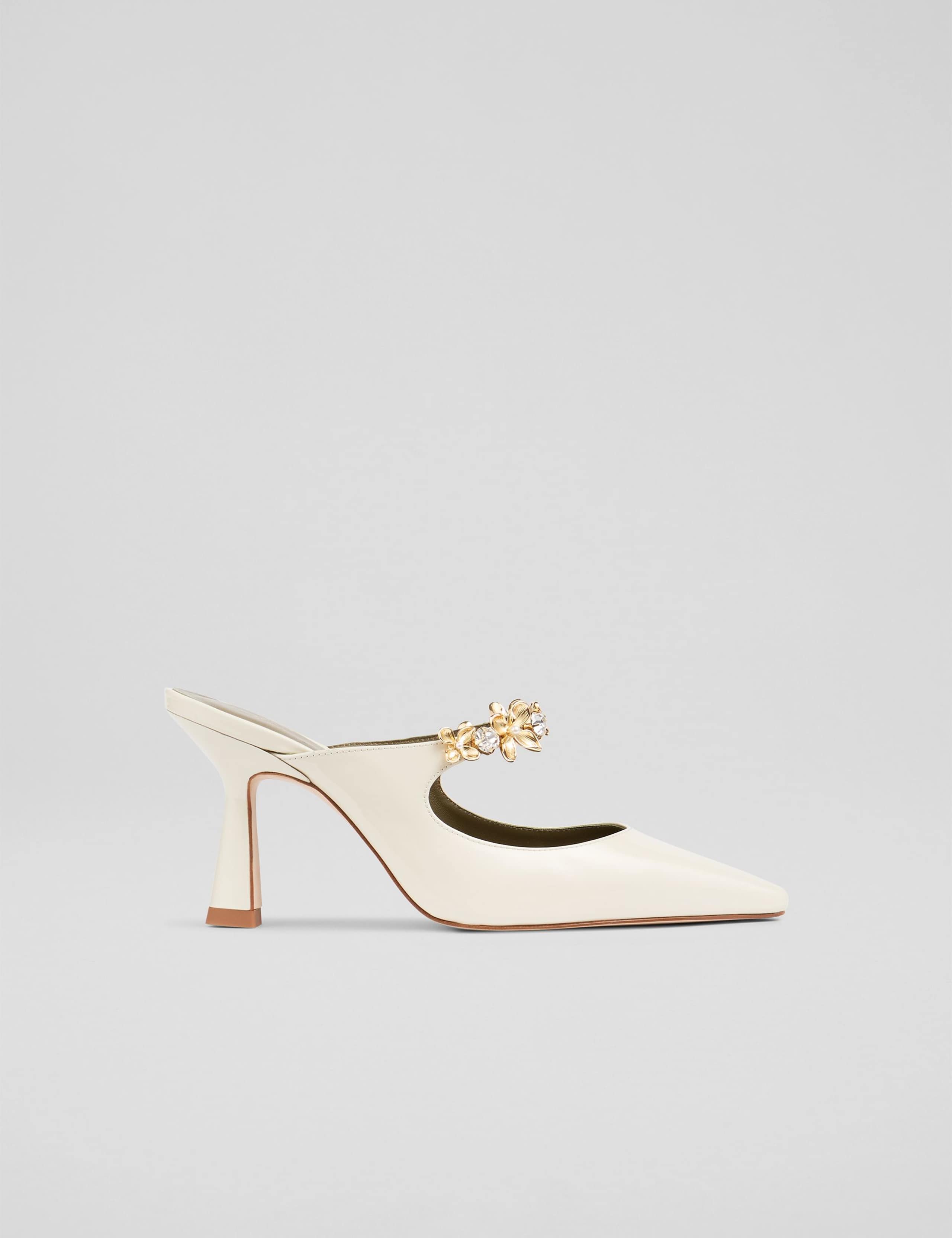 Patent Flower Trim Pointed Mule Court Shoes