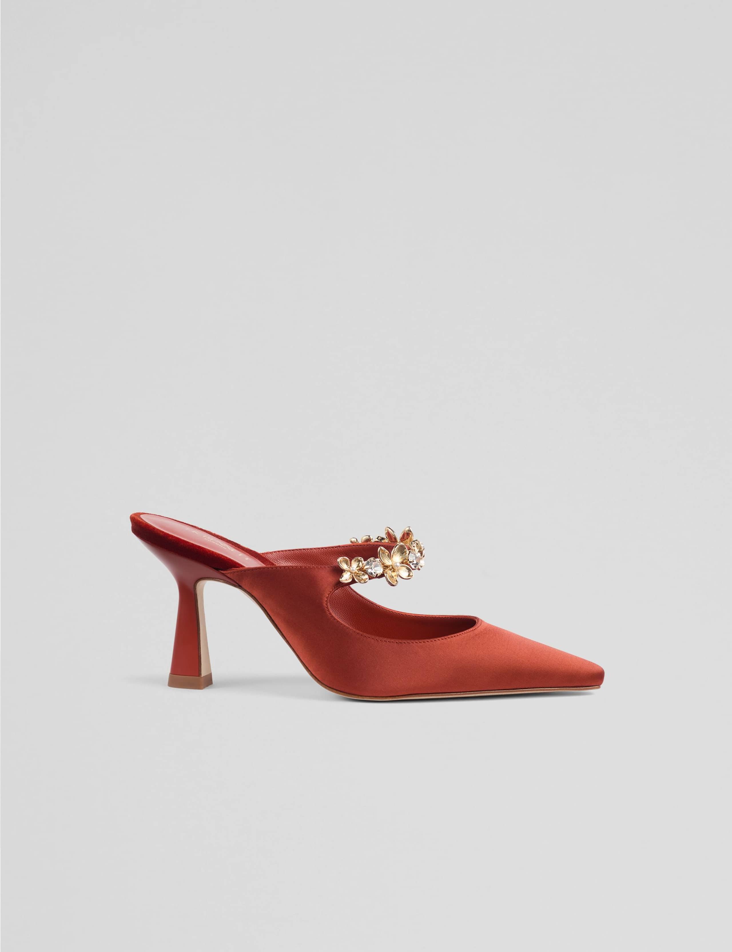Satin Flower Trim Mule Court Shoes