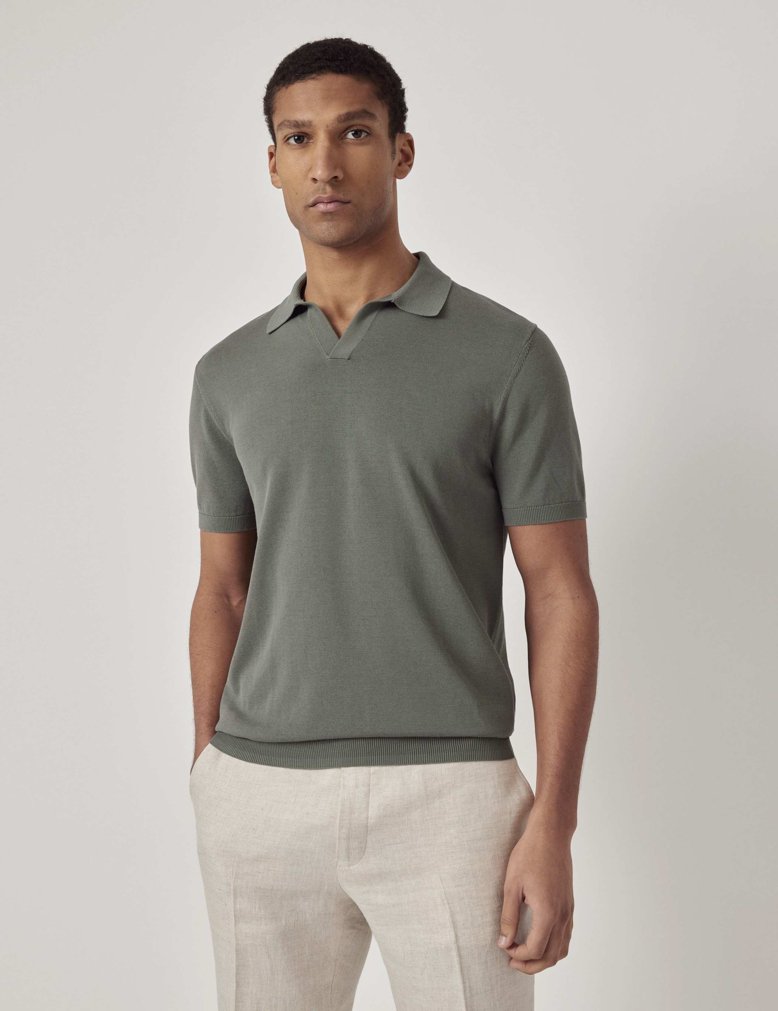 Pure Cotton Open Collar Knitted Polo Shirt