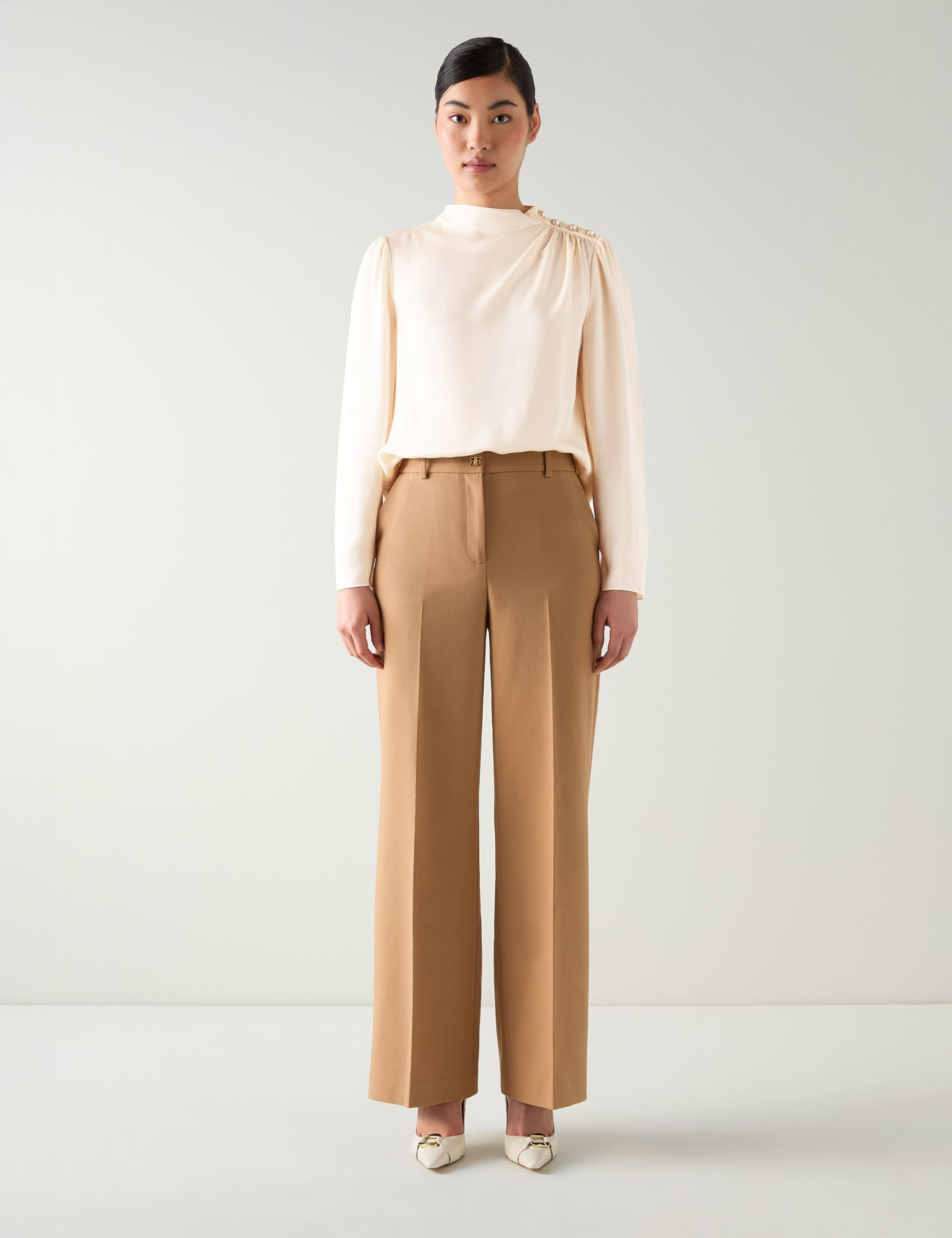 Ruched Button Detail Shoulder Blouse