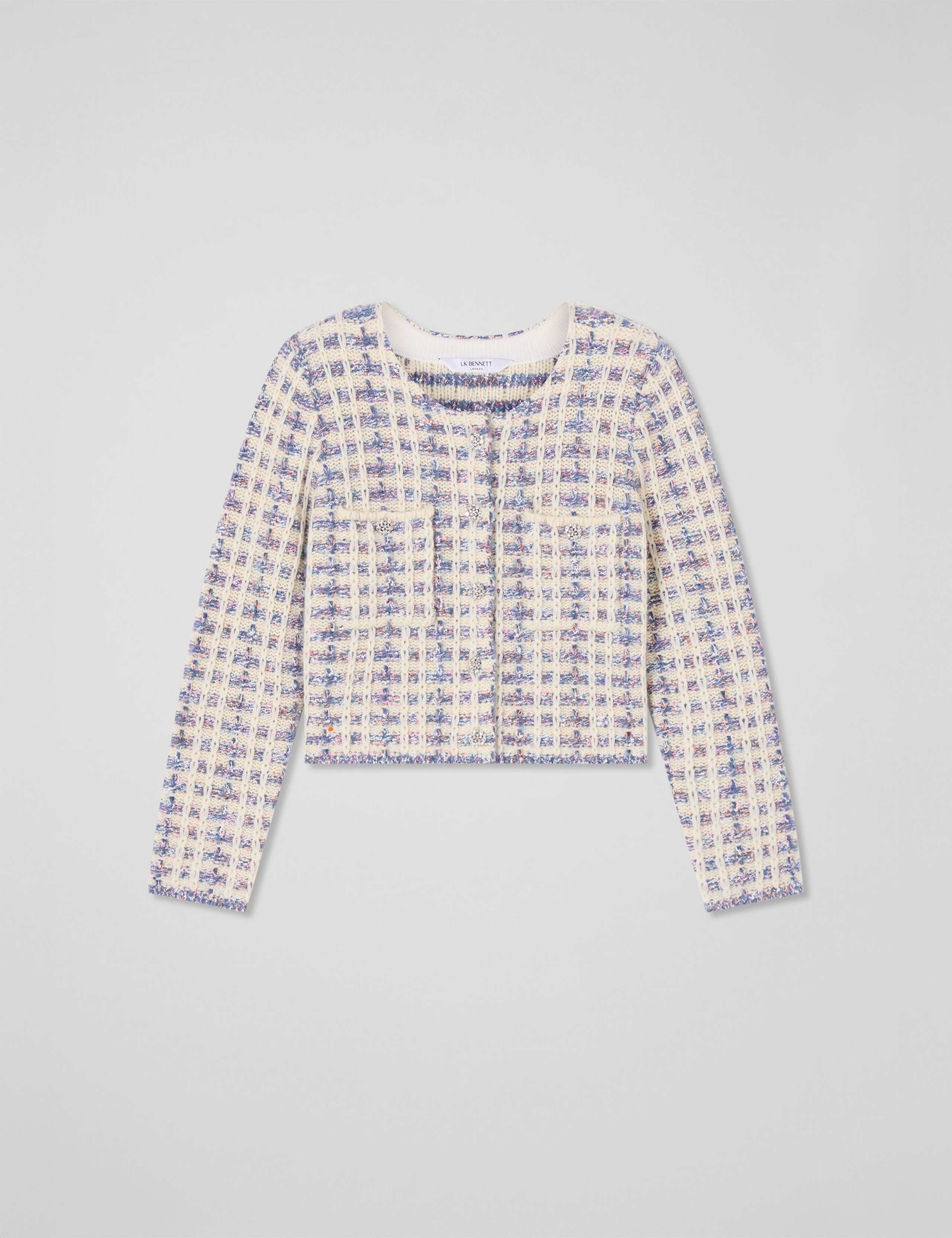 Tweed Diamante Detail Woven Cardigan