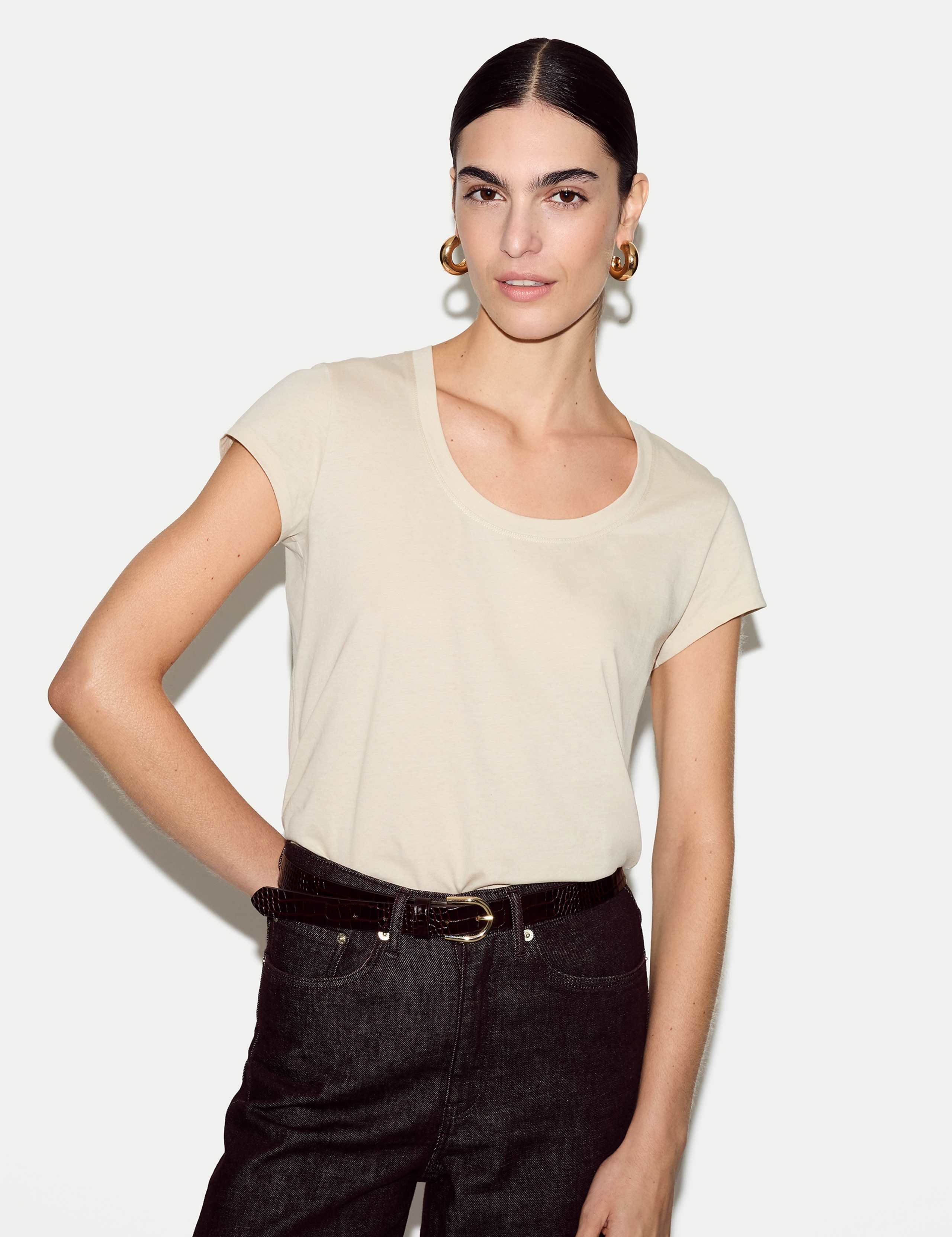 Pure Cotton Scoop Neck T-Shirt