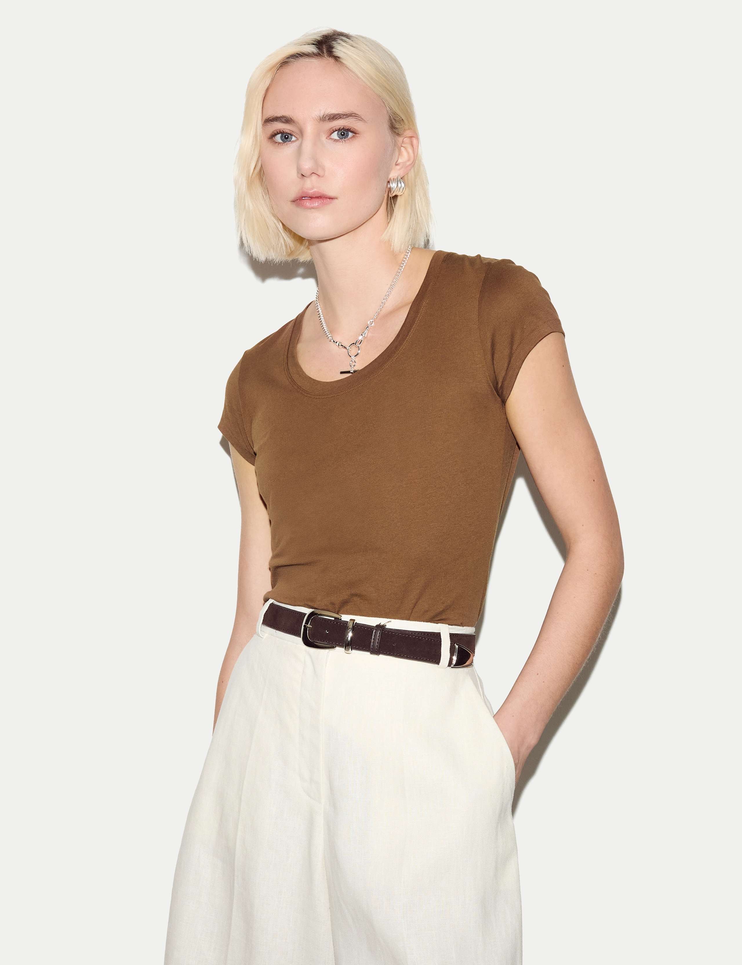 Pure Cotton Scoop Neck T-Shirt