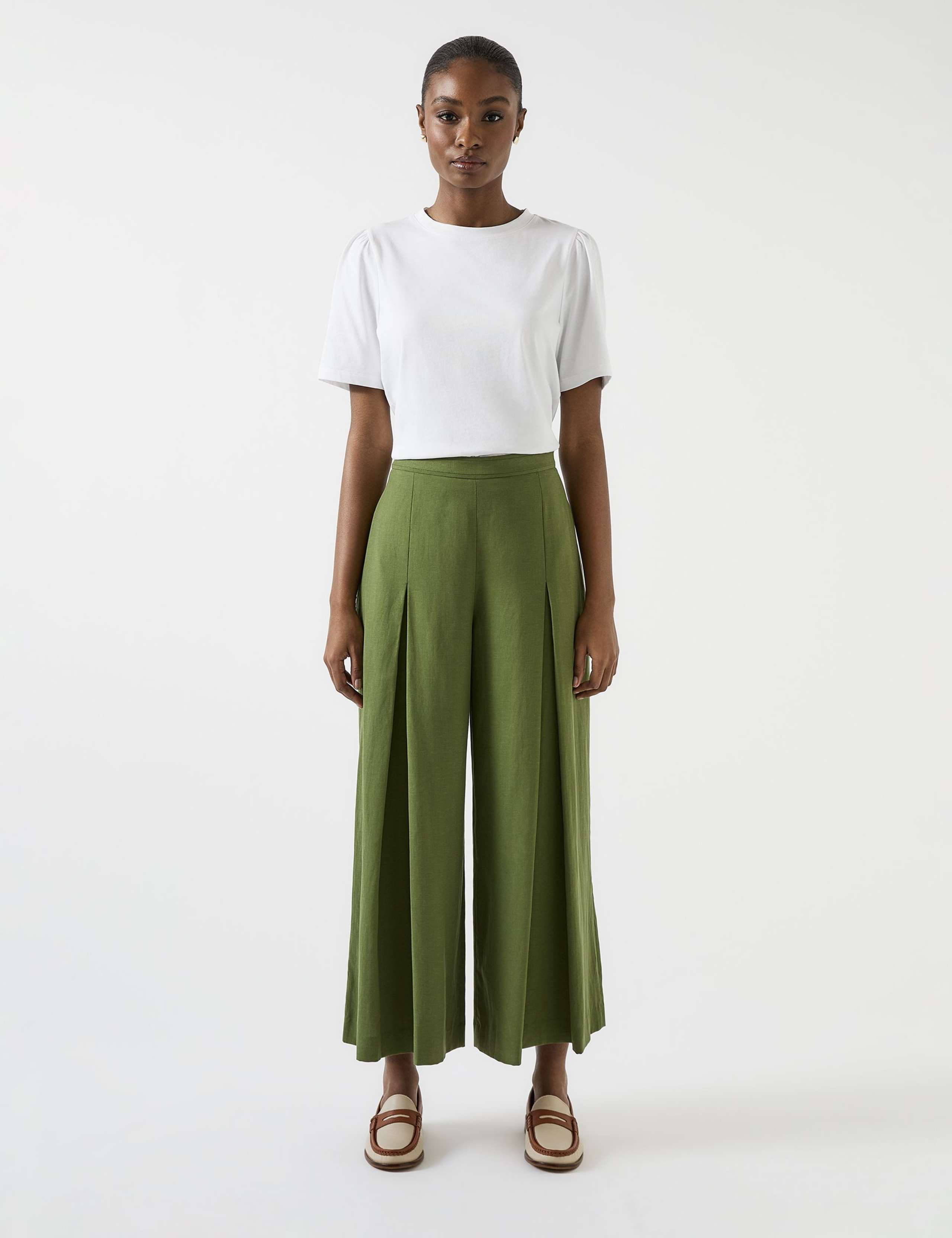 Relaxed Wide Leg Ankle Grazer Trousers