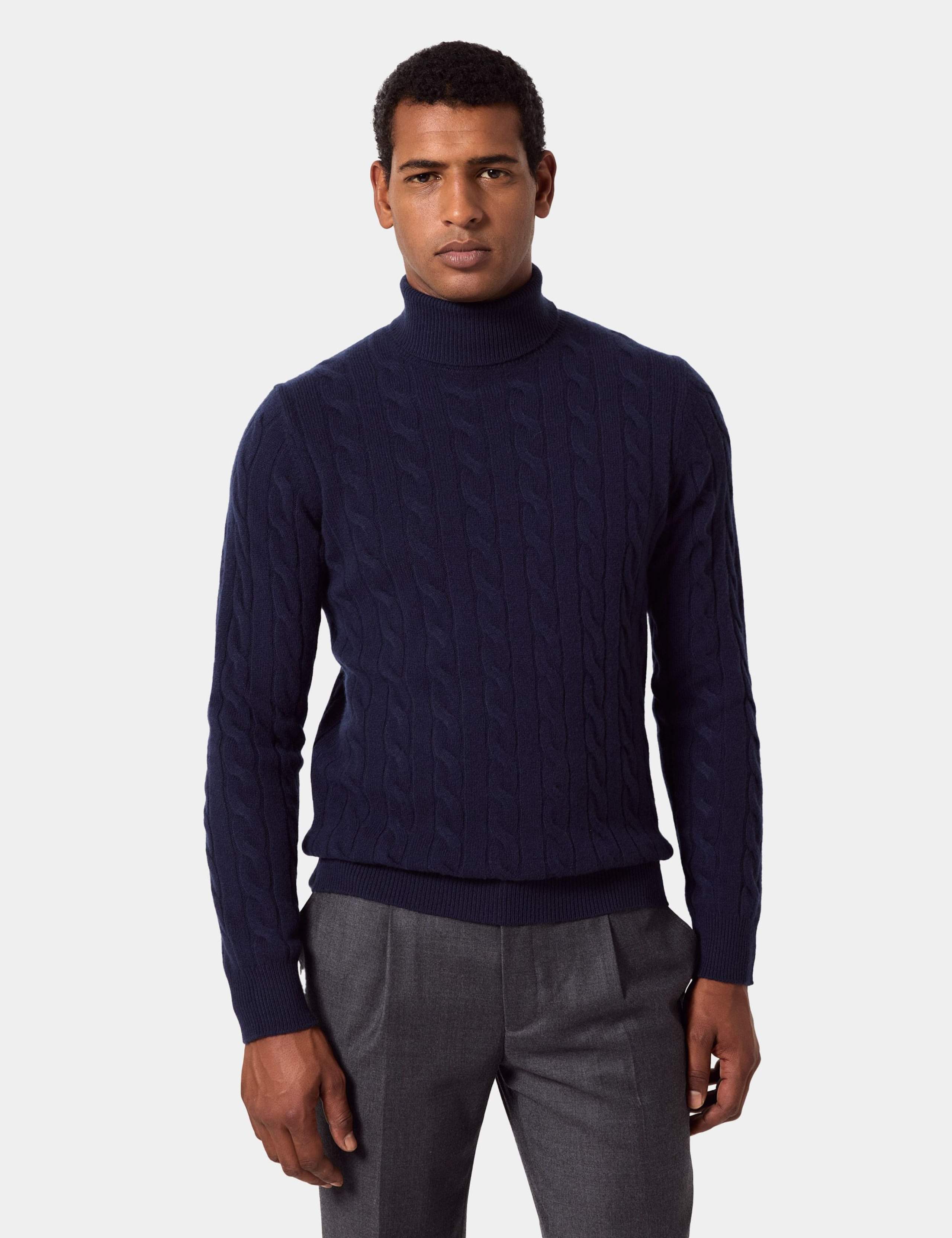 Pure Lambswool Cable Roll Neck Jumper