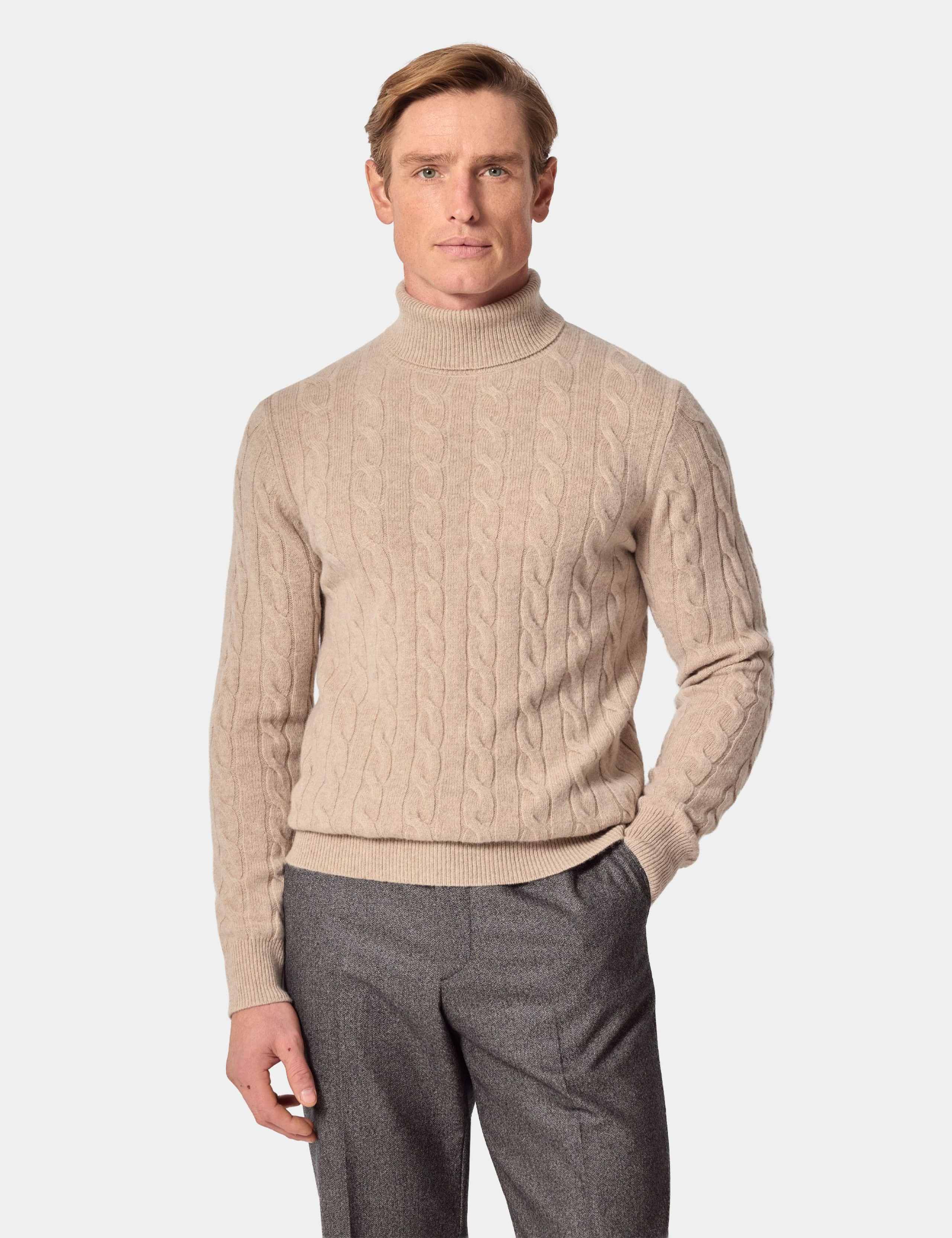 Pure Lambswool Cable Roll Neck Jumper