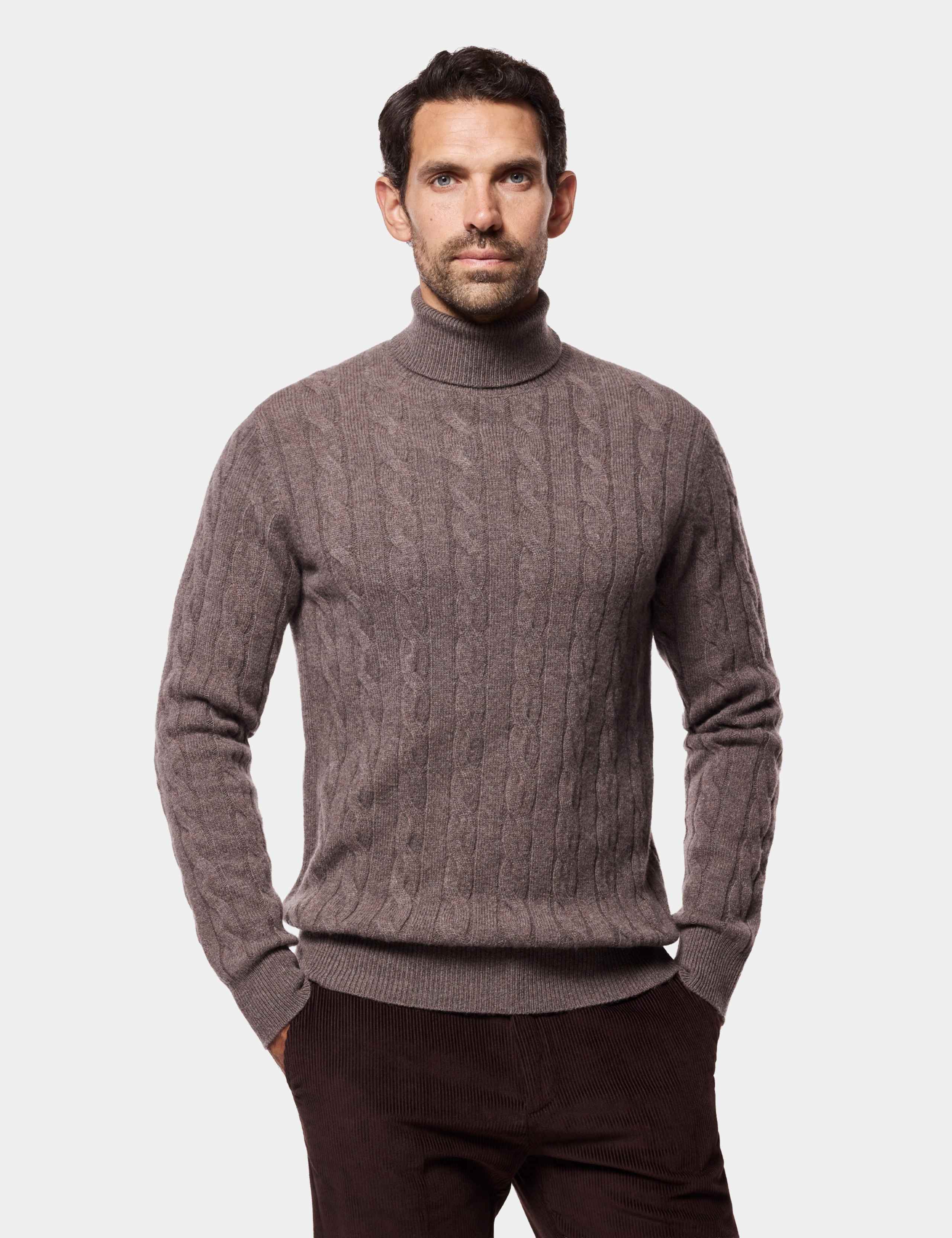 Pure Lambswool Cable Roll Neck Jumper