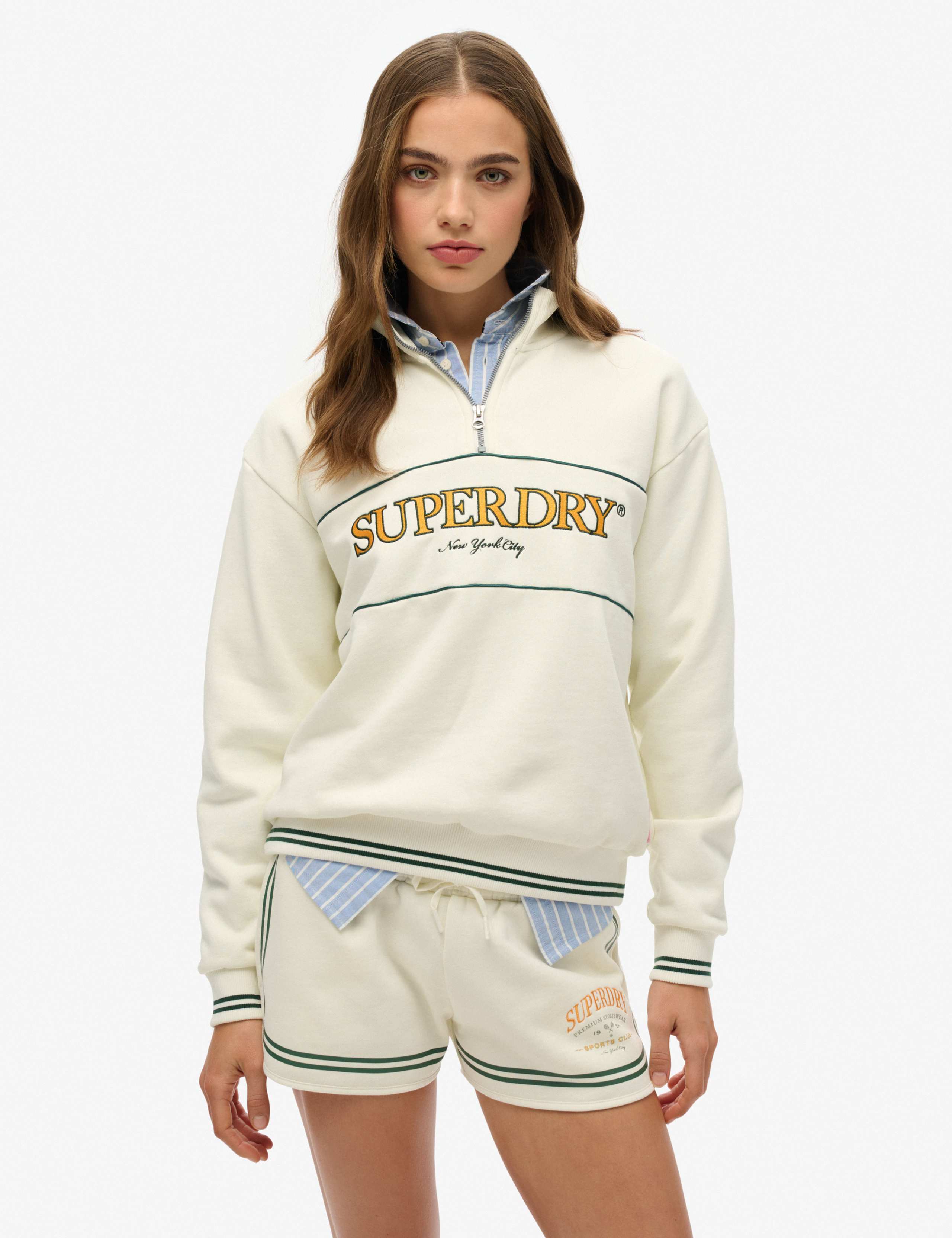 Cotton Rich Embroidered Half Zip Sweatshirt