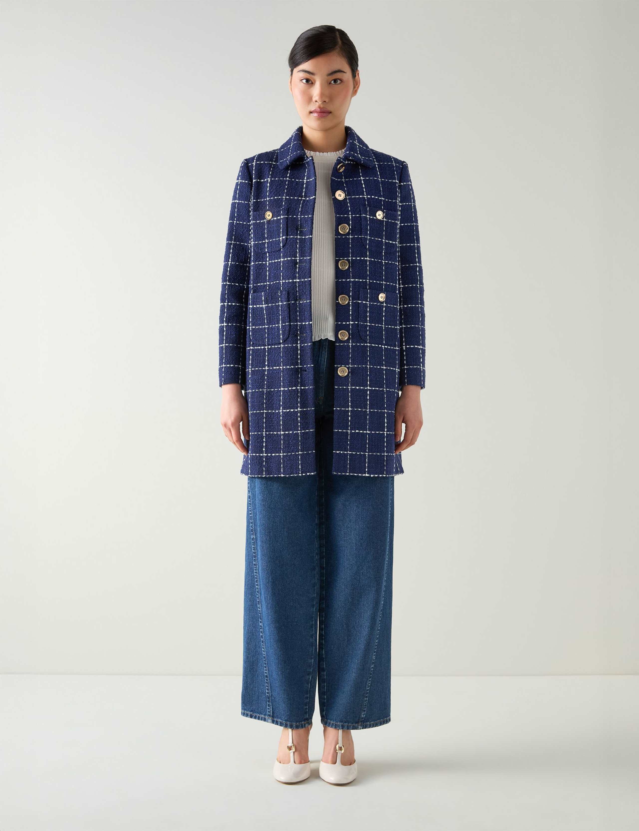 Tweed Check Longline Coat
