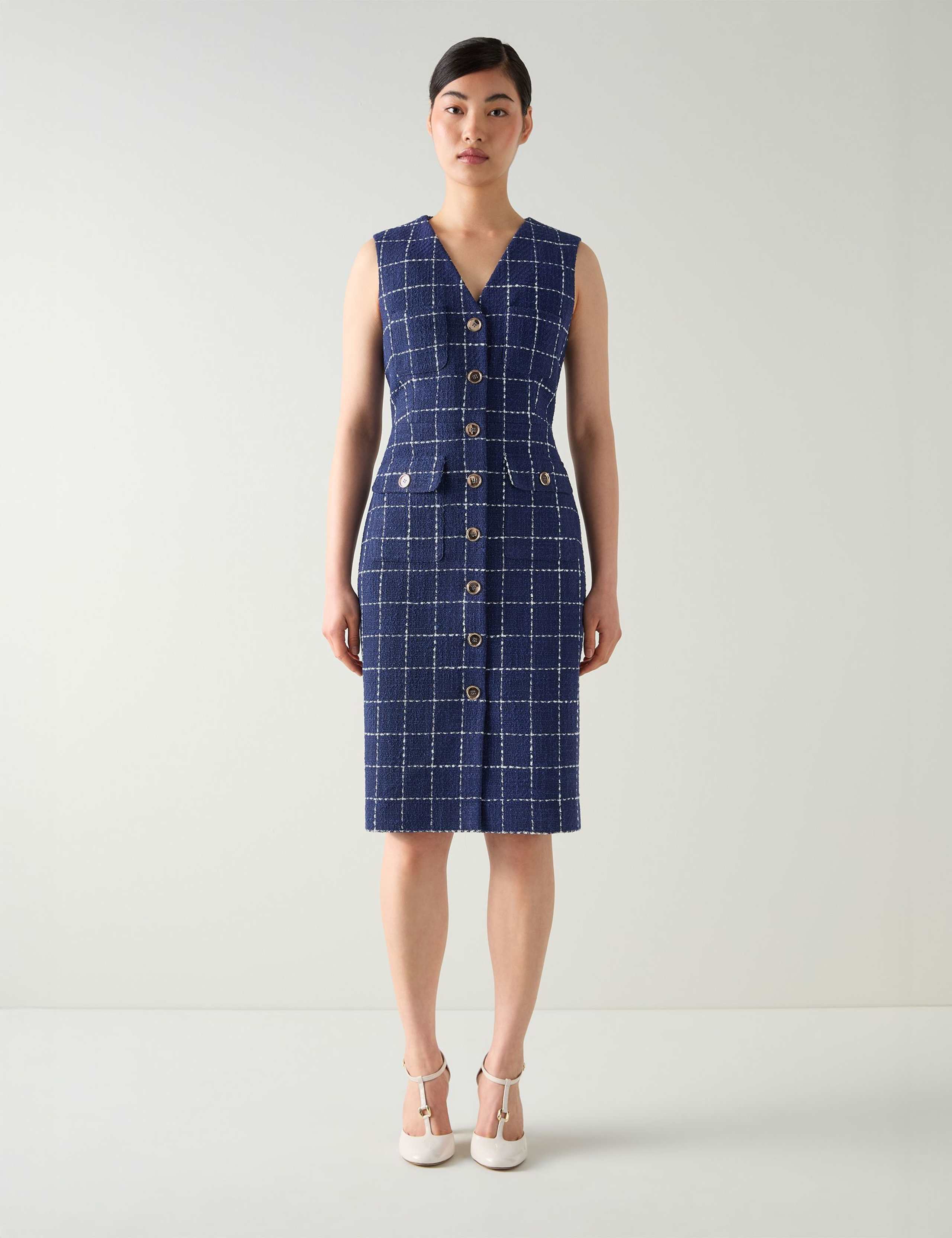 Tweed Check Midi Shift Dress