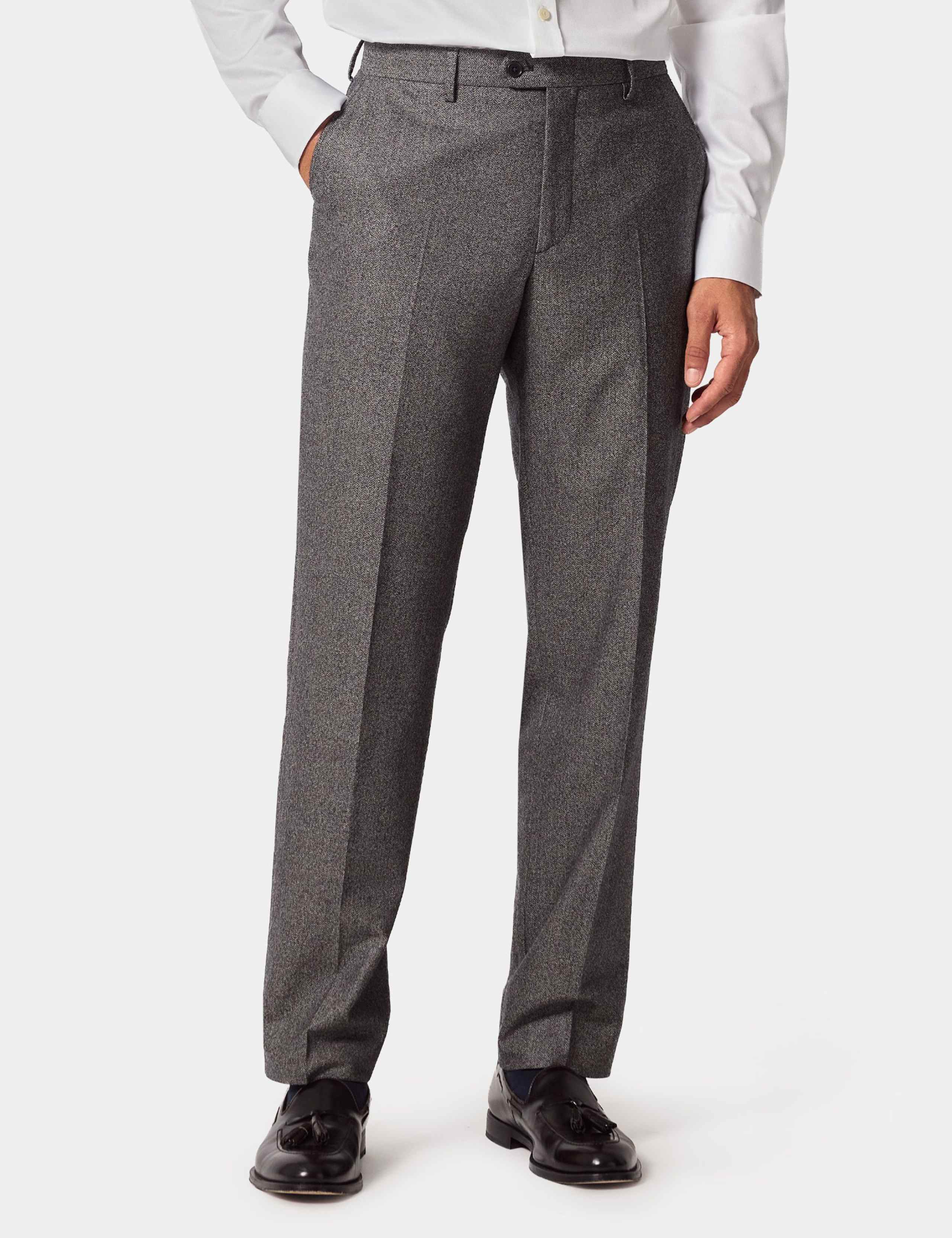 Tailored Fit Pure Wool Herringbone Trousers