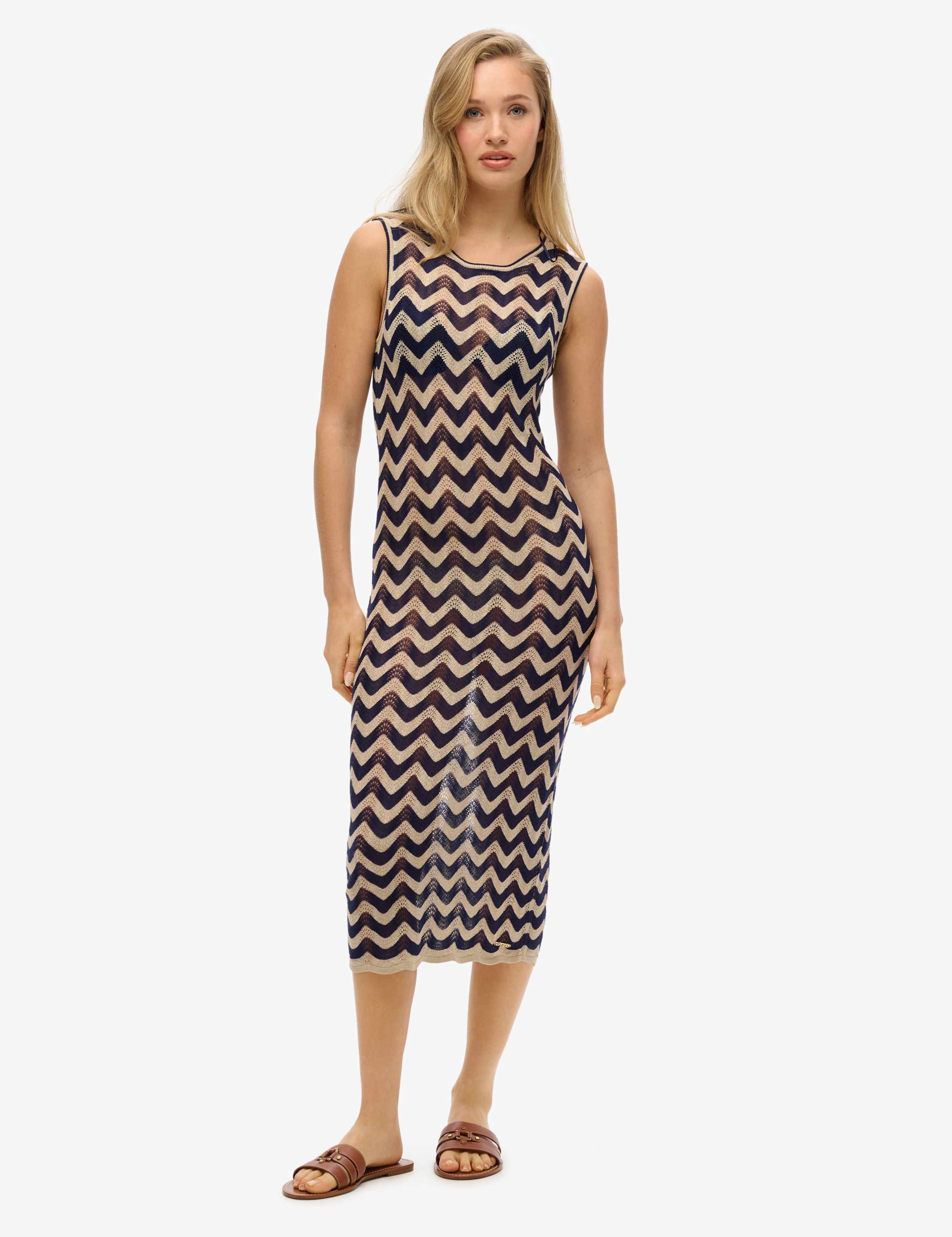 Knitted Colour Block Midi Bodycon Dress