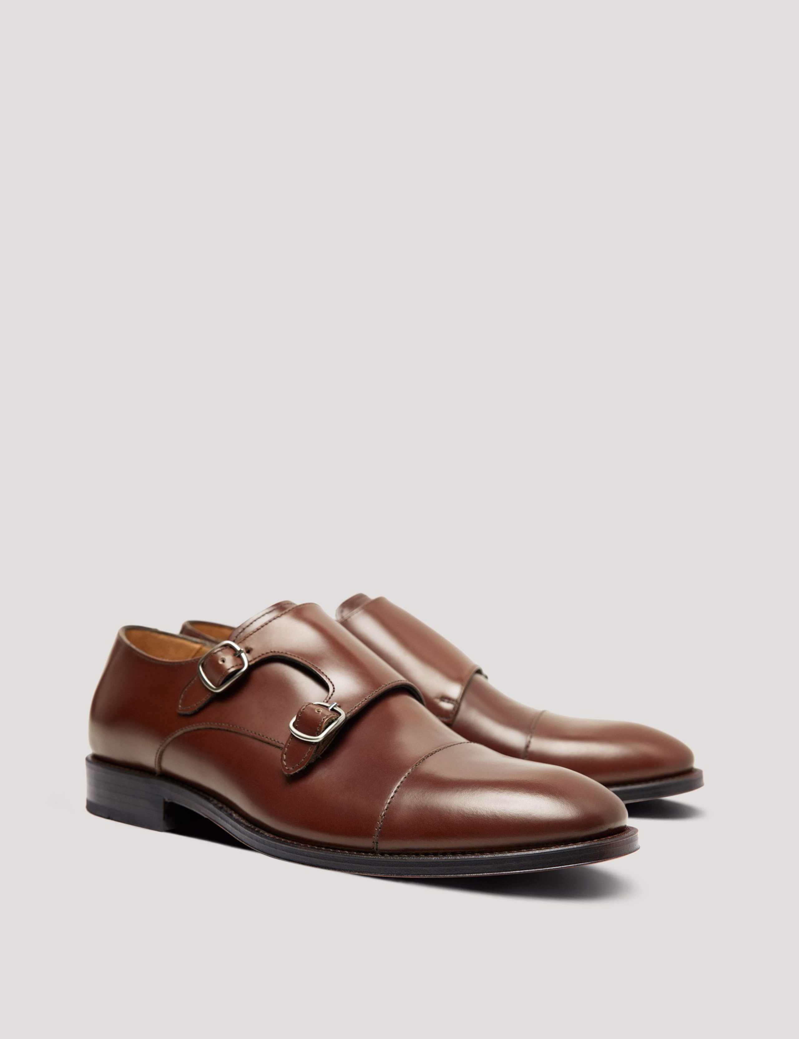Leather Double Monk Strap Shoes