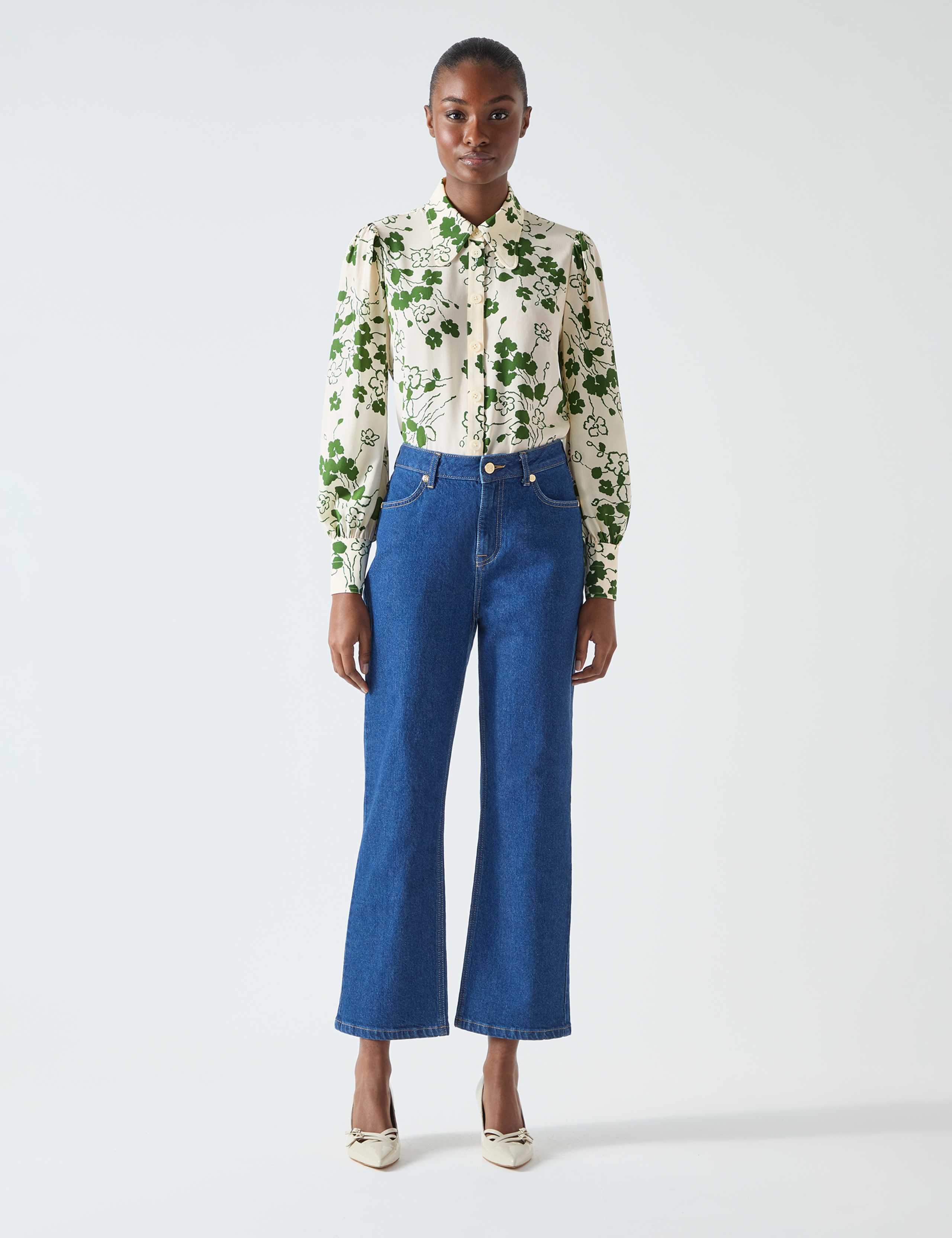Pure Silk Floral Button Through Blouse