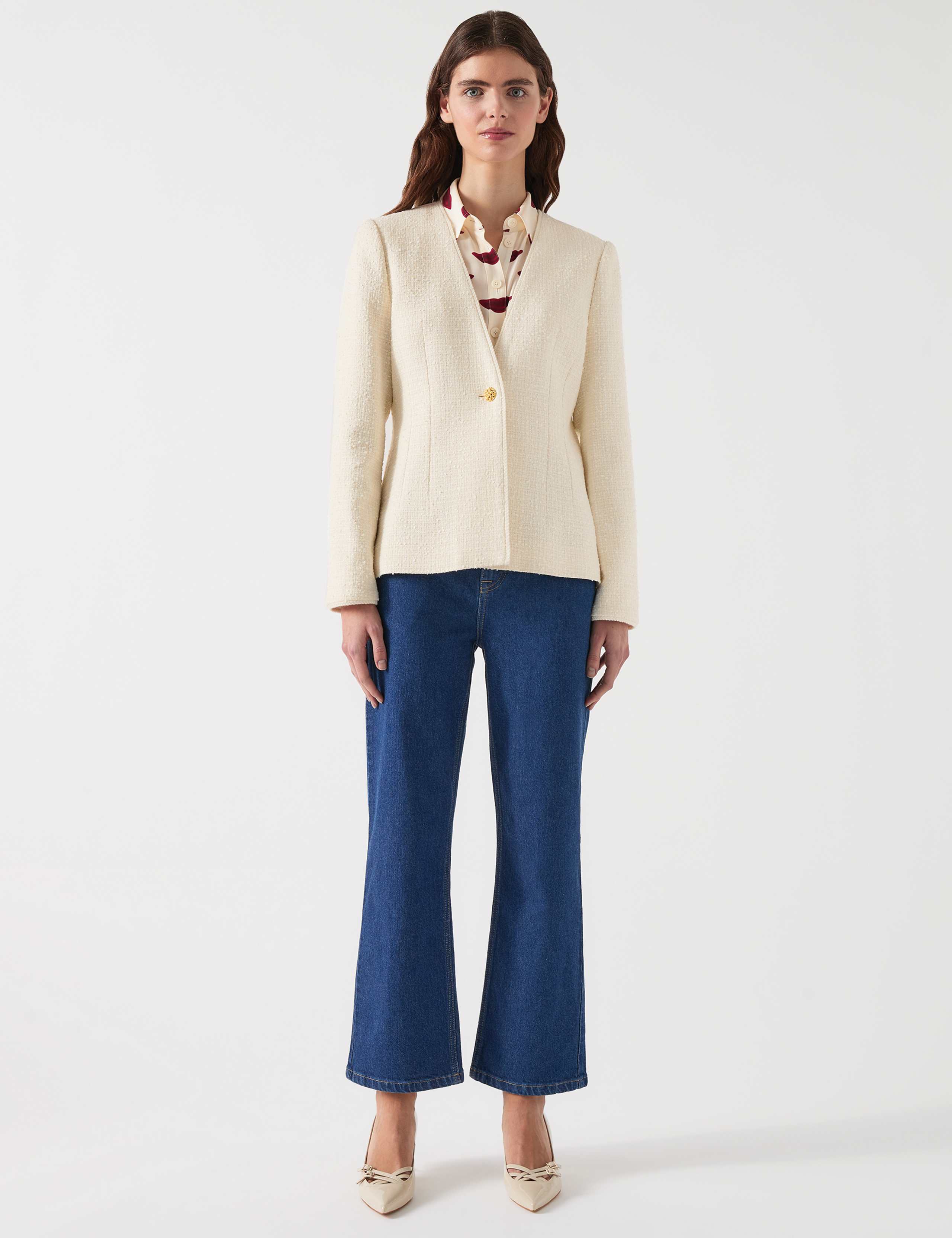 Cotton Rich Tweed Single Breasted Jacket