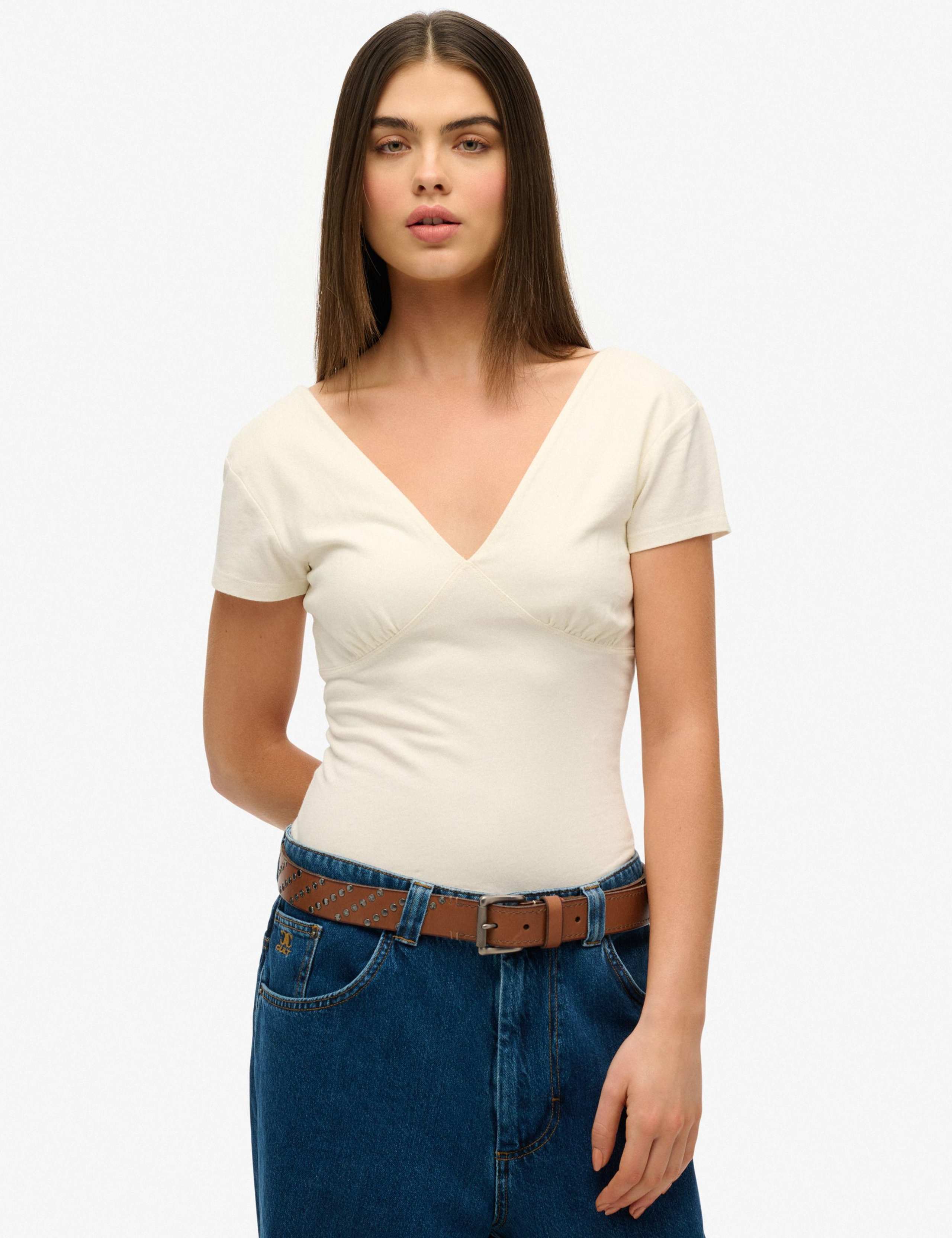 Pure Cotton V-Neck Cap Sleeve Corset Top