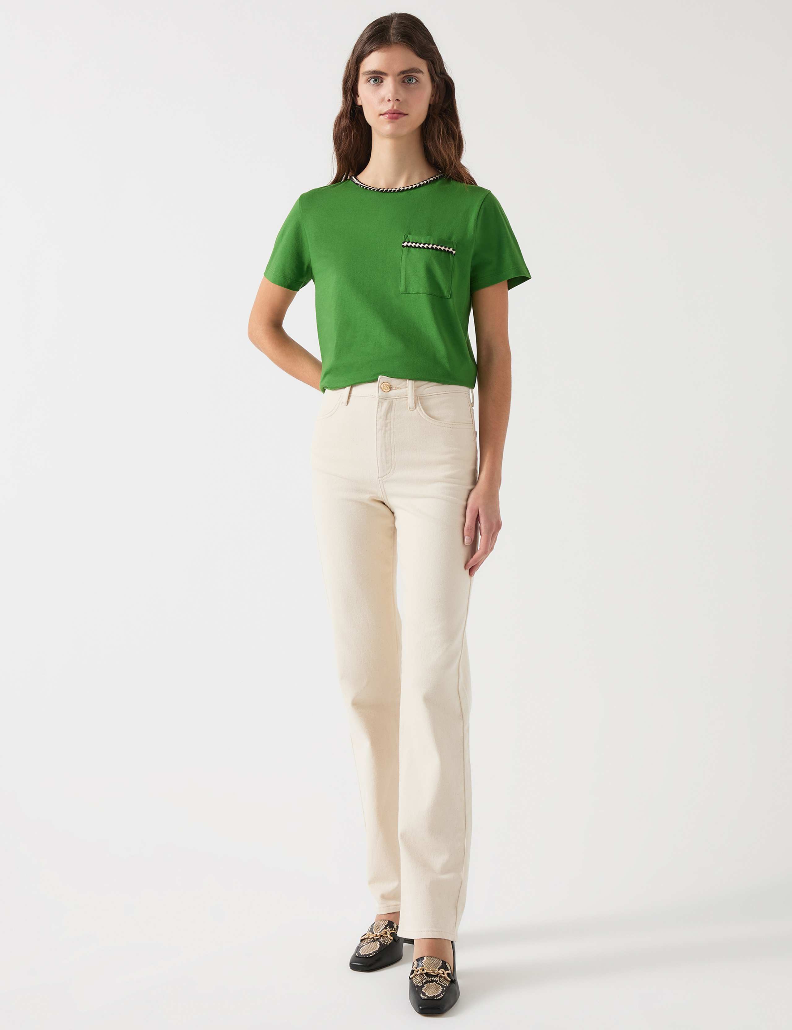 Pure Cotton Plaited Trim Crop T-Shirt