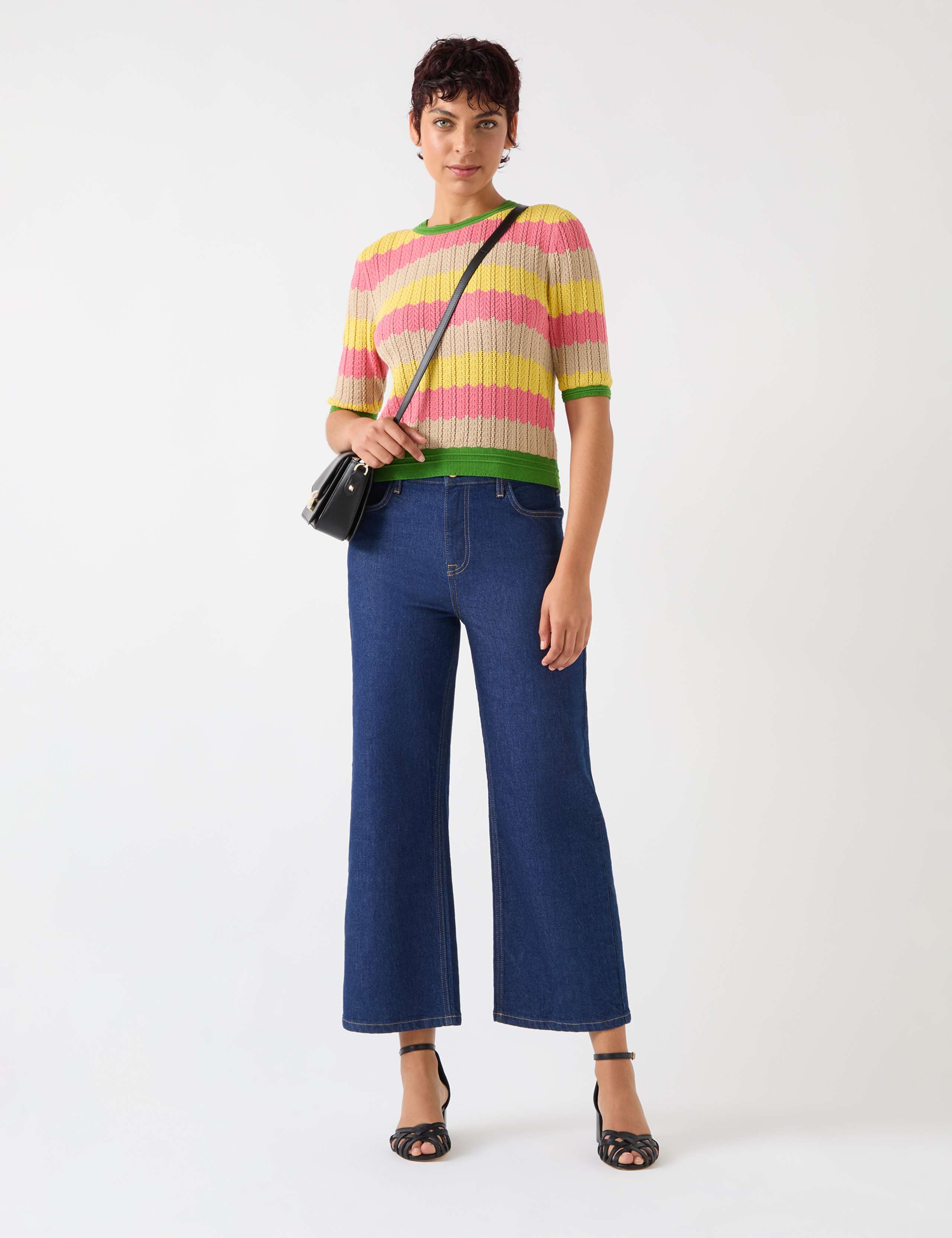 Cotton Rich Pointelle Cropped Knitted Top