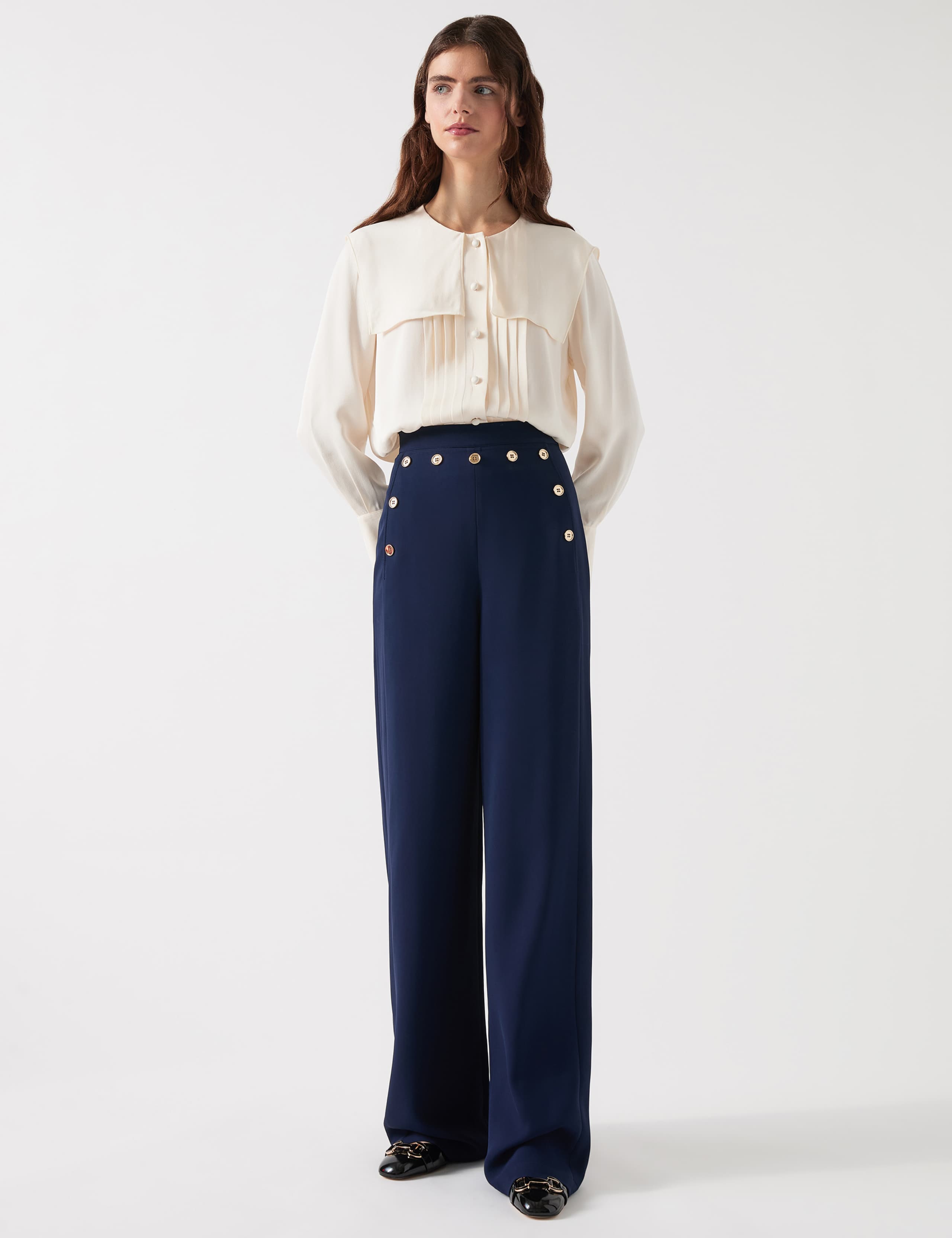 Crepe Button Detail Straight Leg Trousers