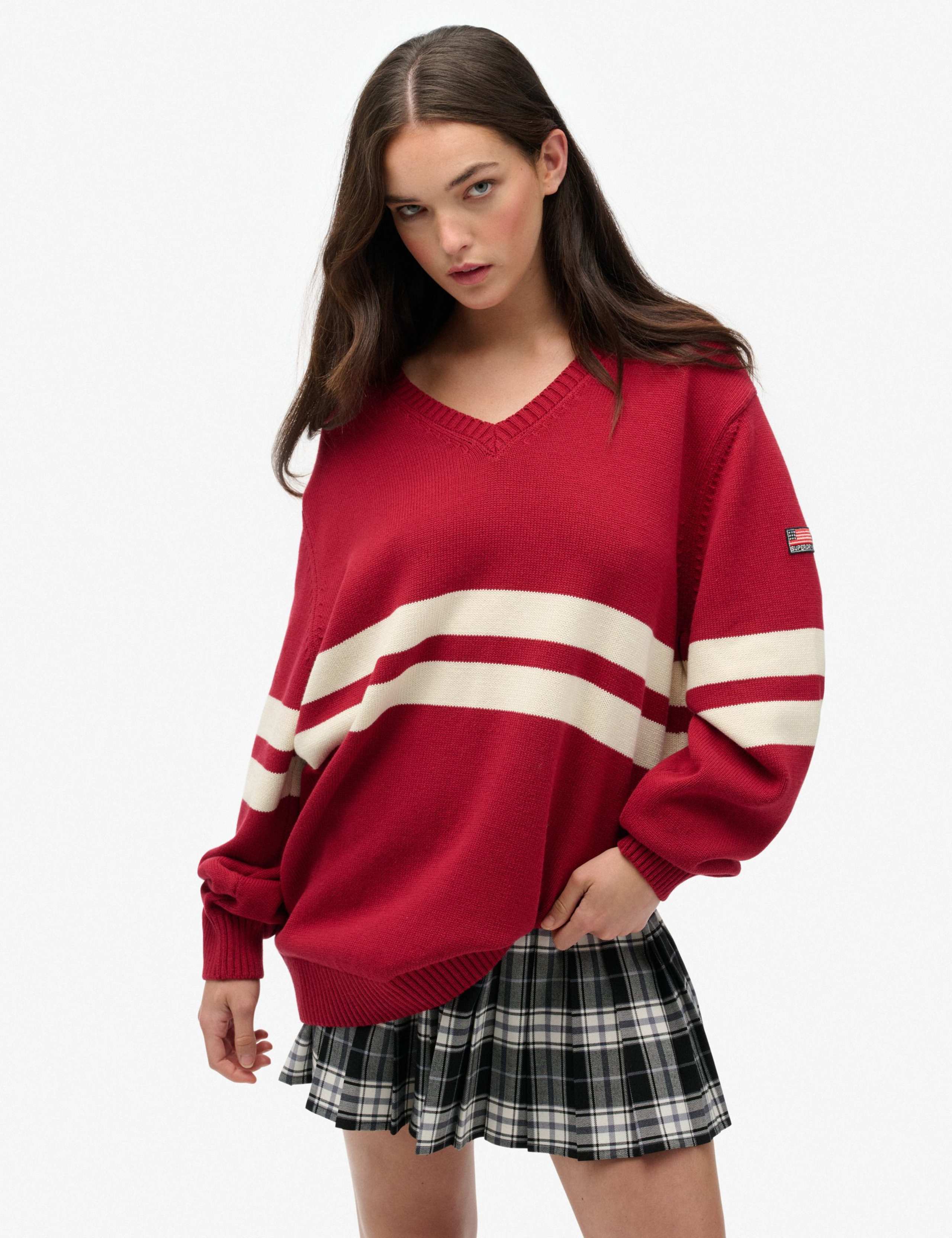 Pure Cotton Oversized Striped V-Neck Jumper