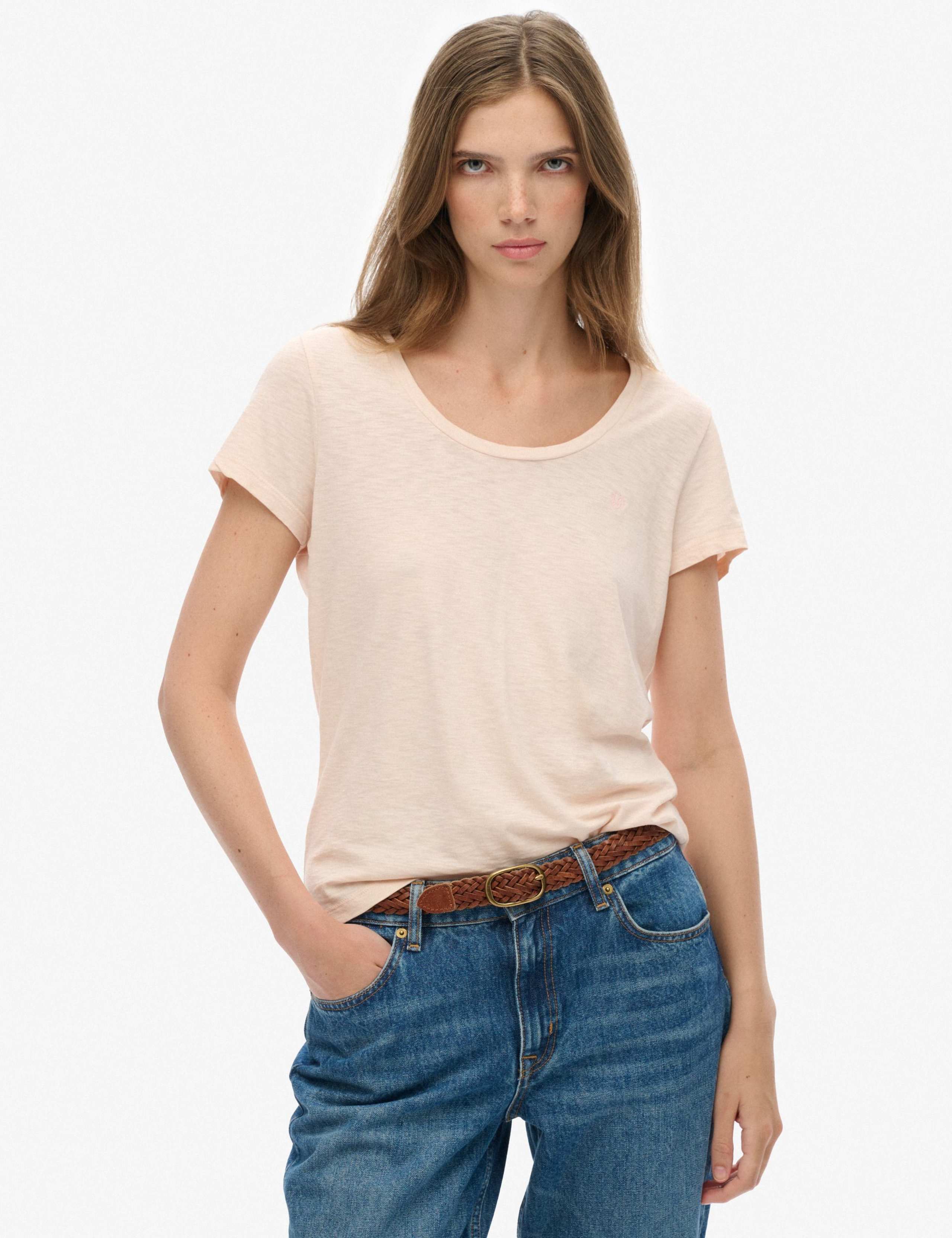 Cotton Blend Scoop Neck T-Shirt
