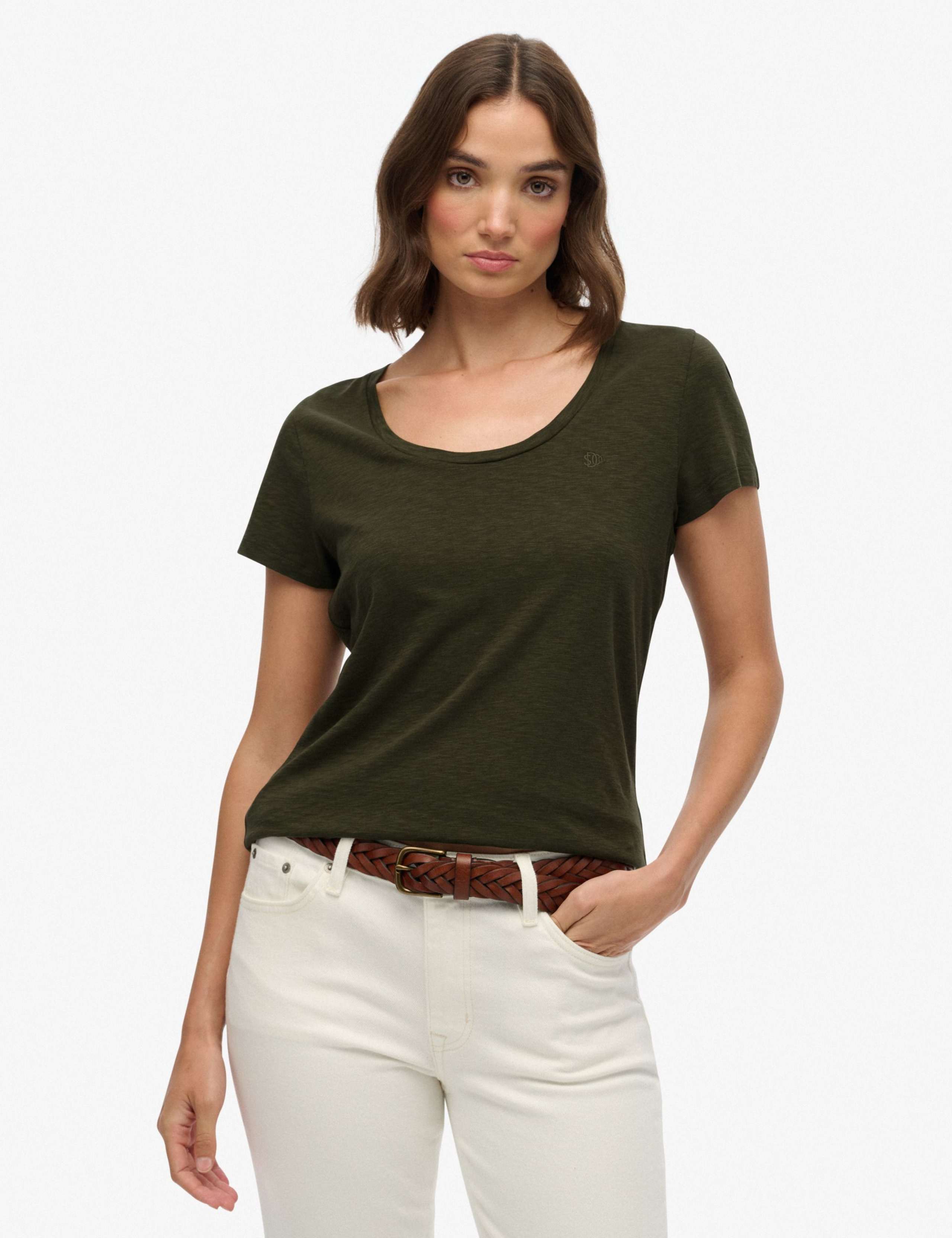 Cotton Blend Scoop Neck T-Shirt