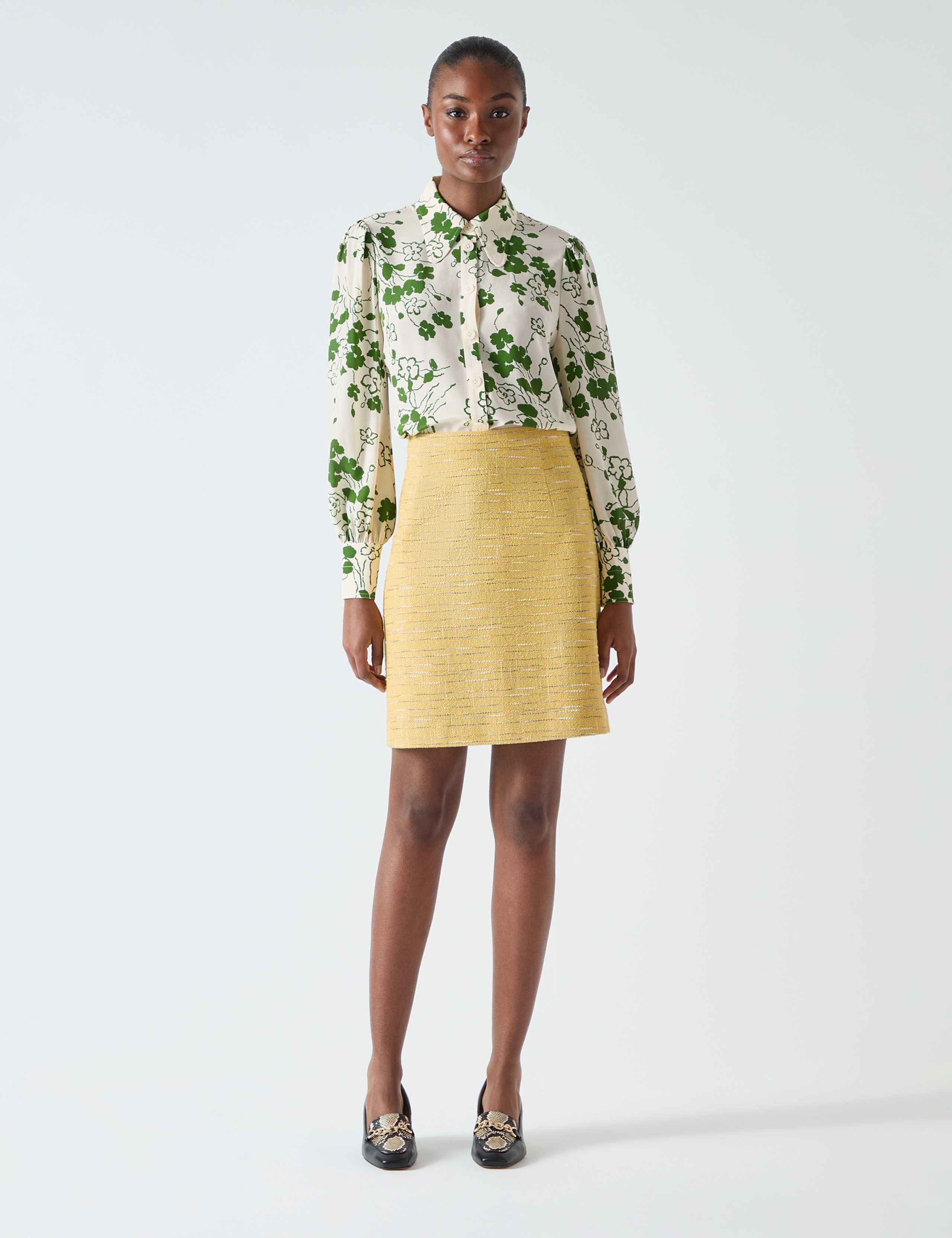 Cotton Blend Tweed Mini Pencil Skirt