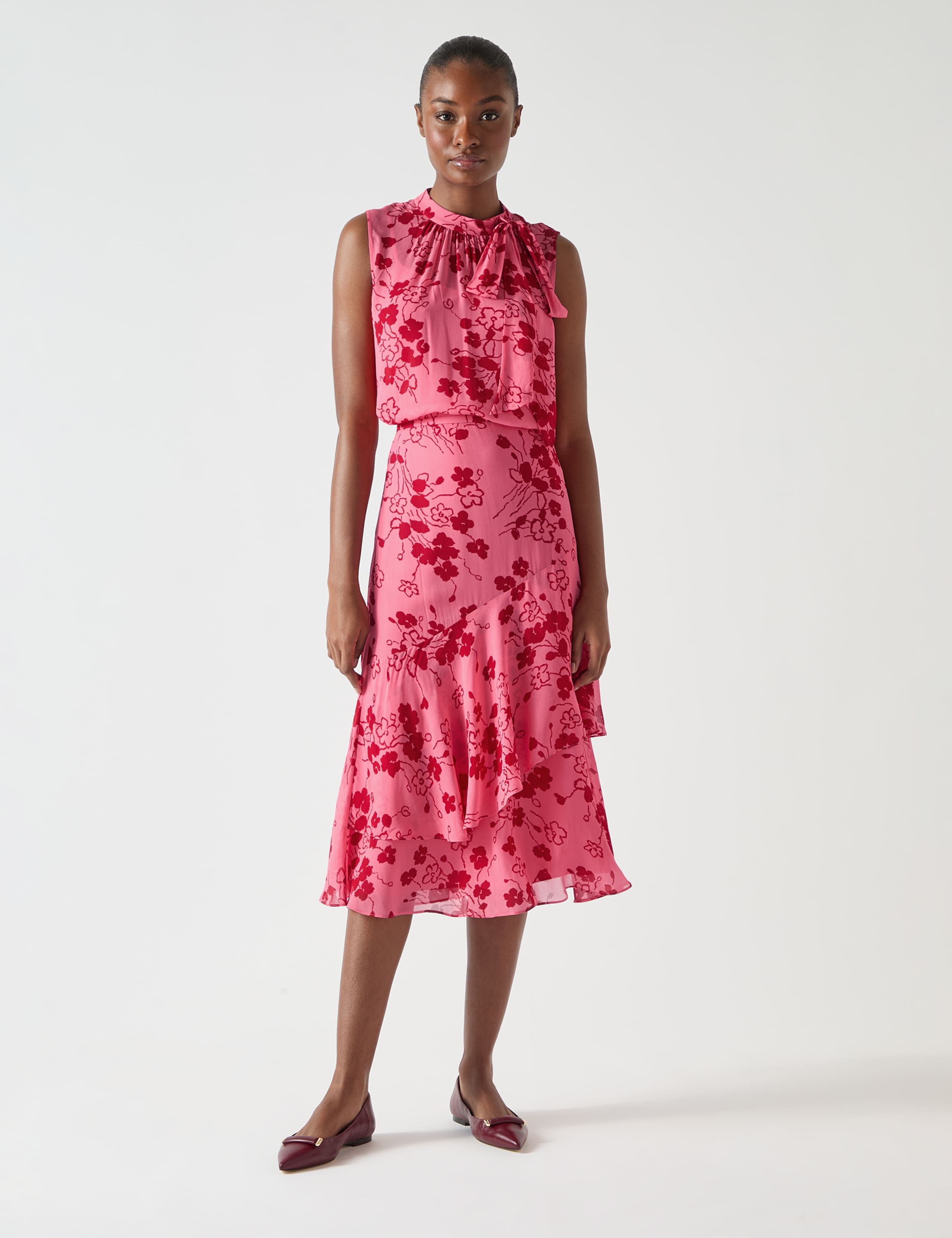 Floral Midi Tiered Skirt