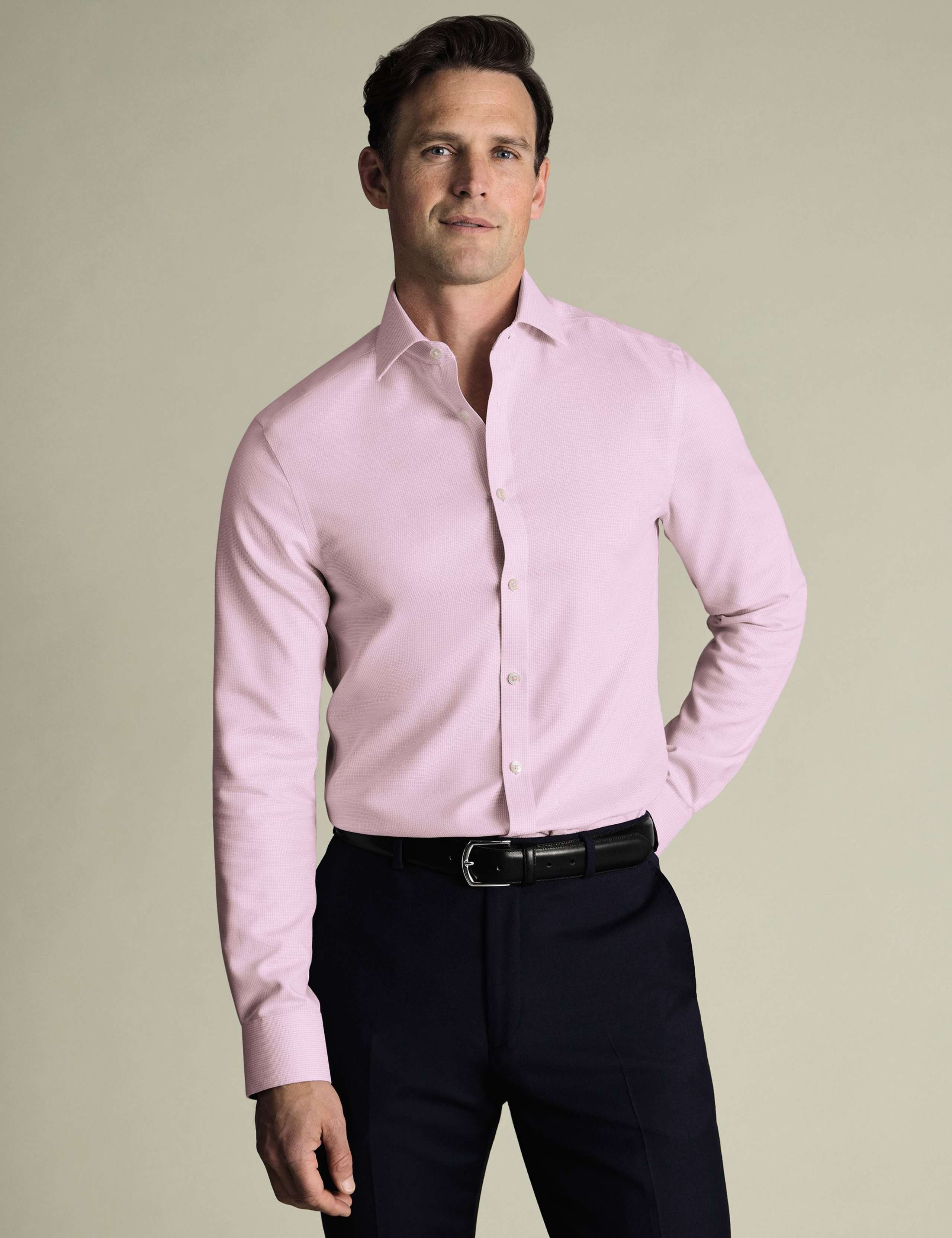 Pure Cotton Stretch Textured Slim Fit Shirt