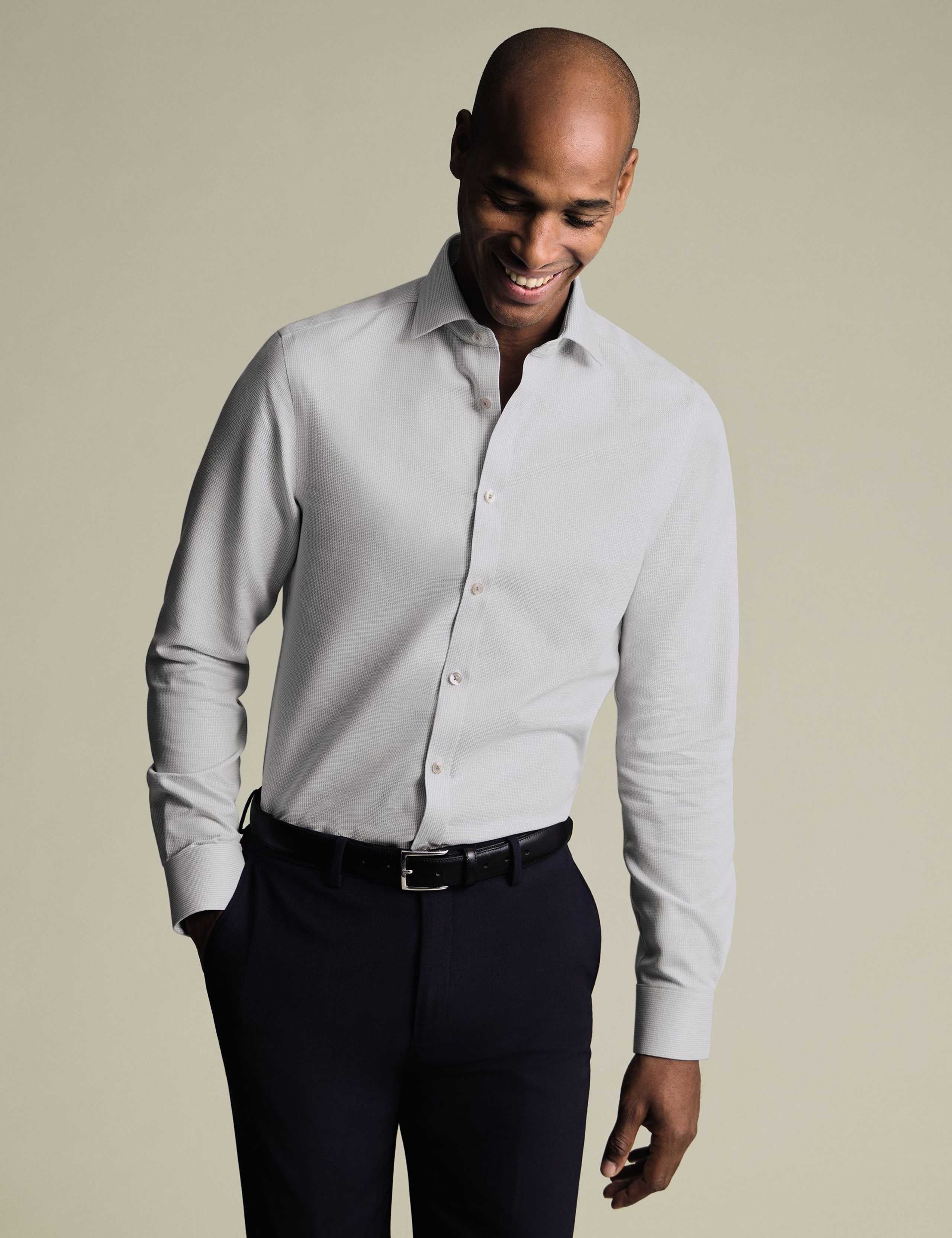 Pure Cotton Stretch Textured Slim Fit Shirt