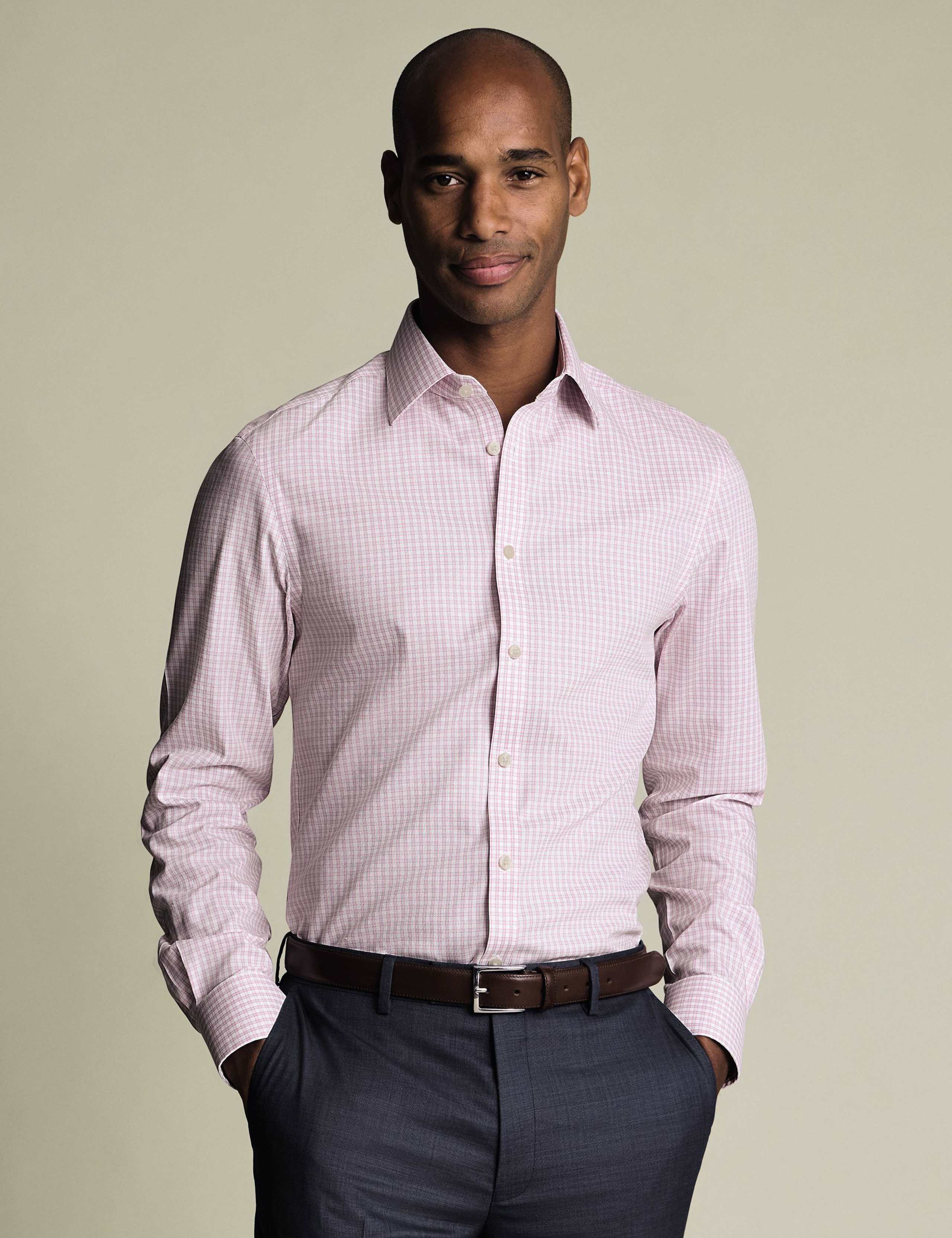 Non Iron Slim Fit Pure Cotton Check Oxford Shirt