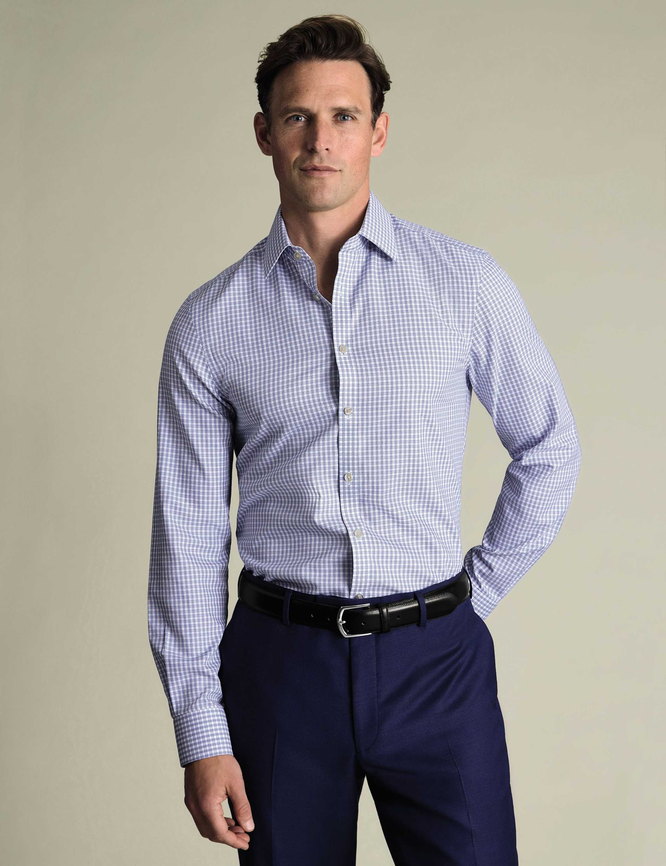 Non Iron Slim Fit Pure Cotton Check Oxford Shirt