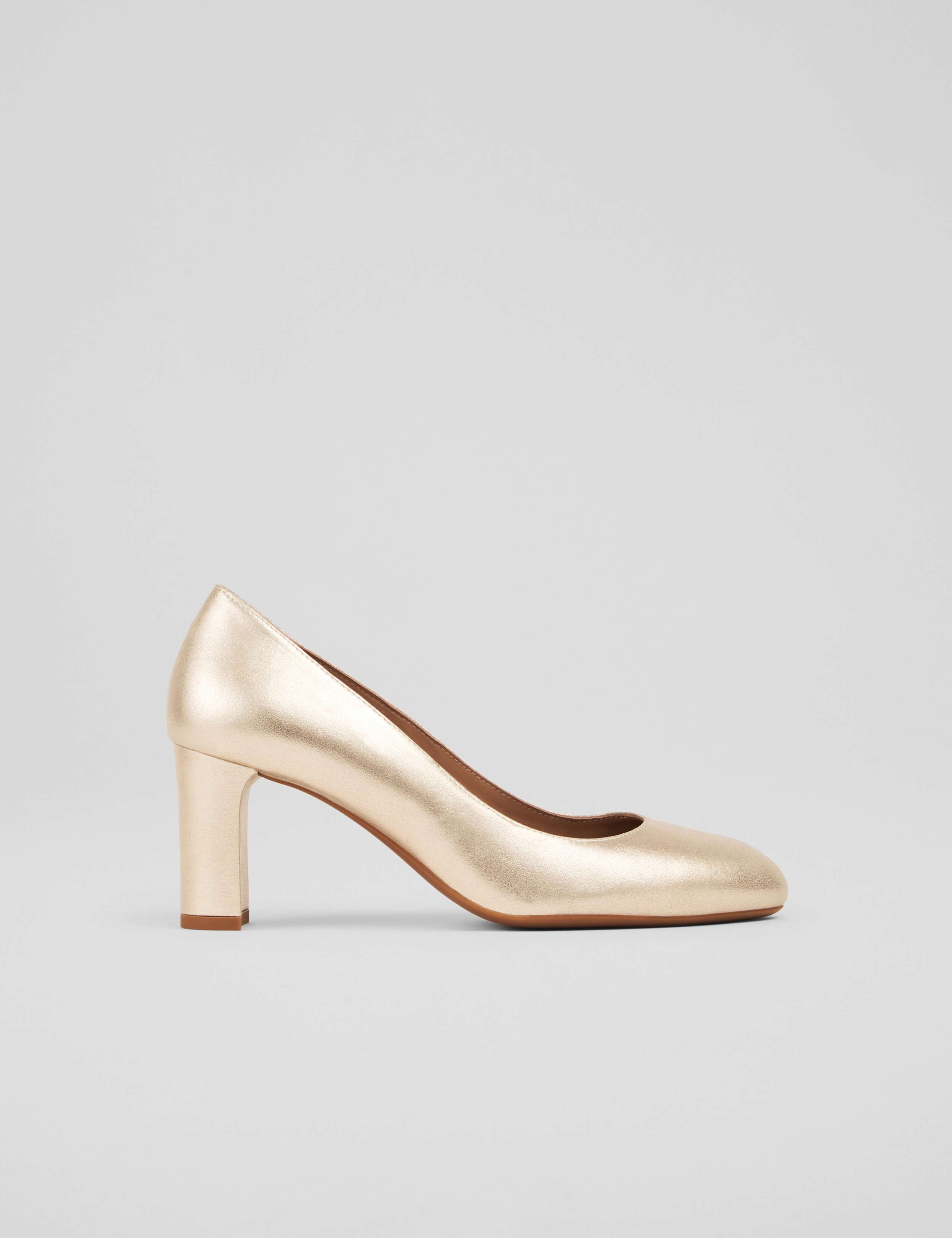 Leather Metallic Block Heel Court Shoes